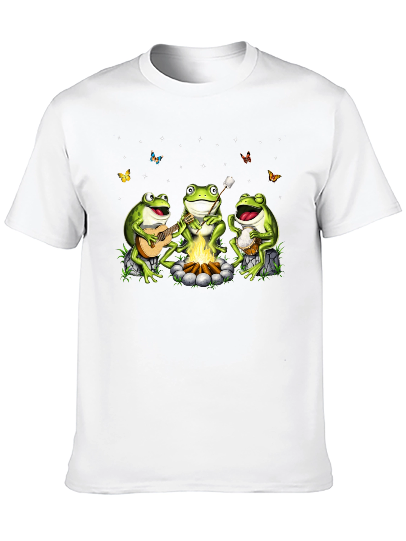 Camiseta Negra con Diseño de Ranas Músicas