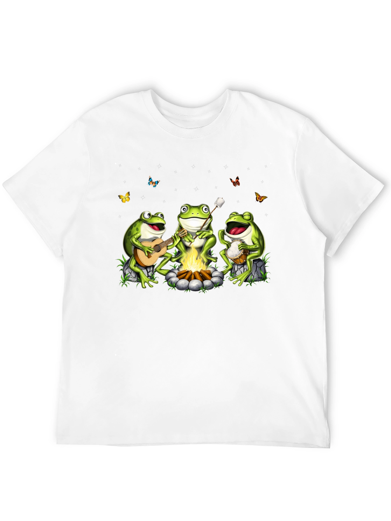 Camiseta Negra con Diseño de Ranas Músicas