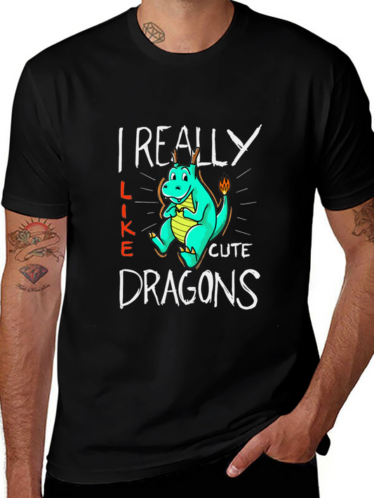 Camiseta Negra con Diseño de Dragón I Really Like Cute Dragons