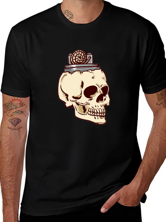 Camiseta Negra con Diseño de Cráneo y Encendedor
