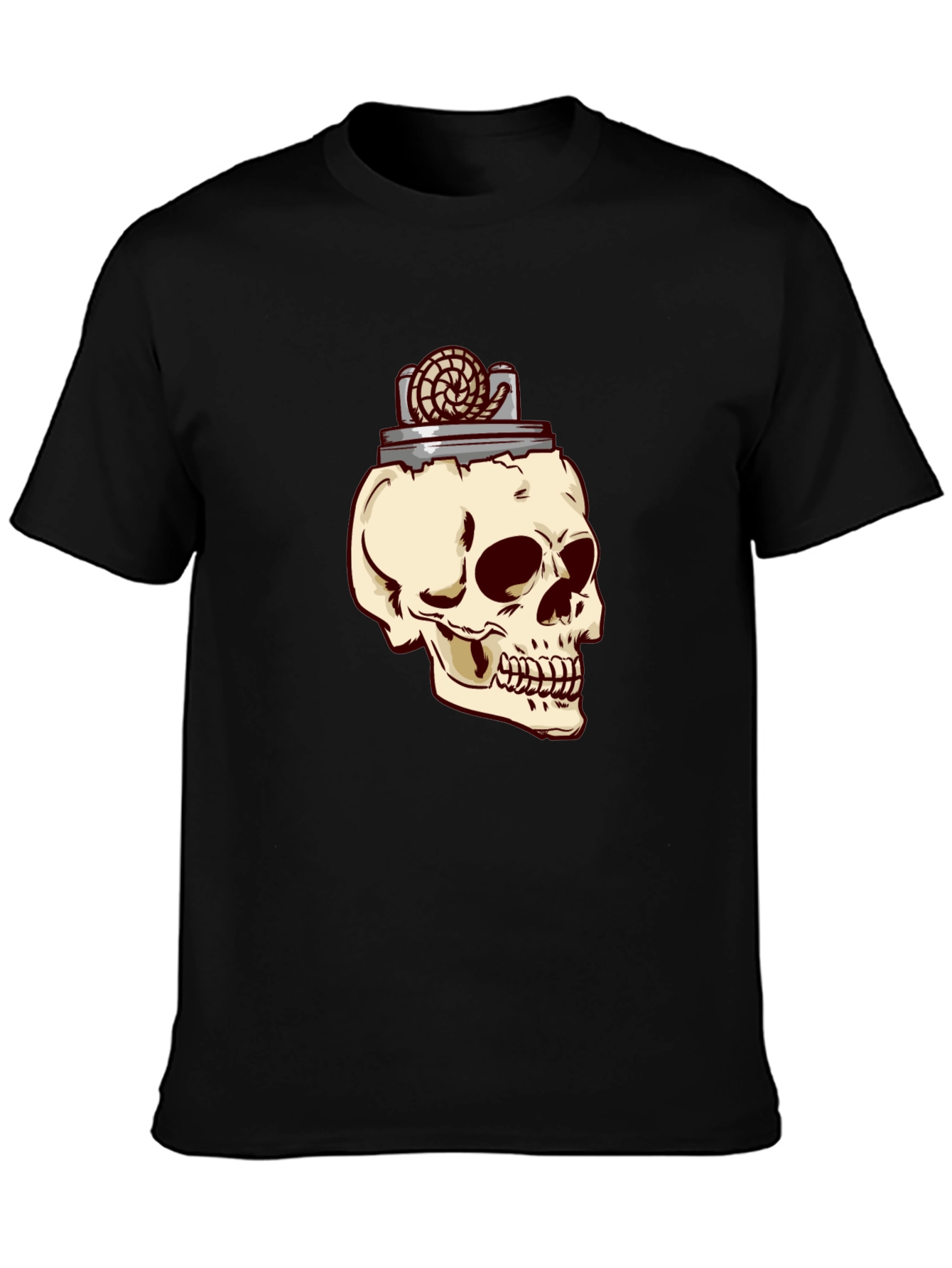 Camiseta Negra con Diseño de Cráneo y Encendedor