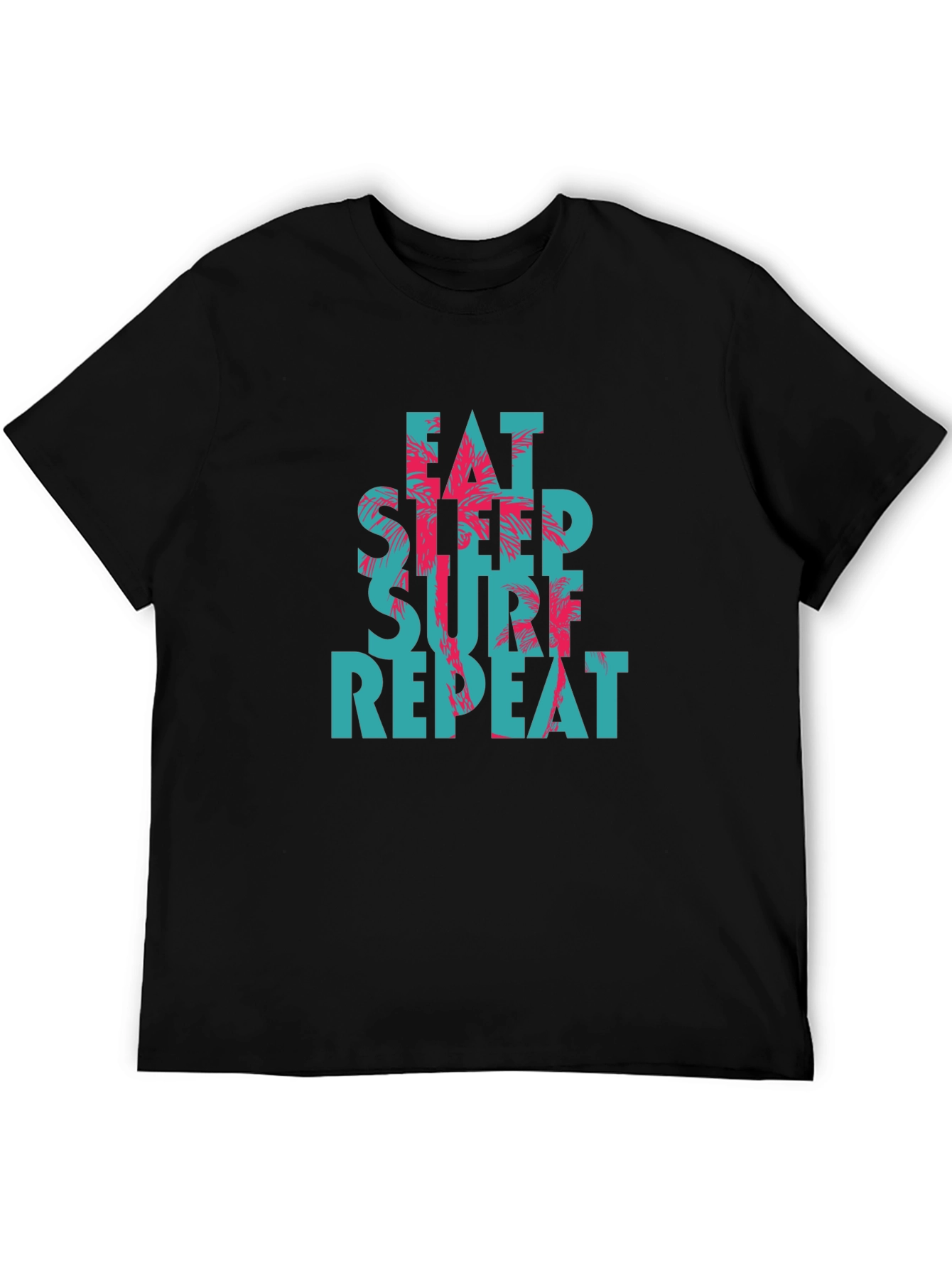Camiseta Negra con Diseño Eat Sleep Surf Repeat