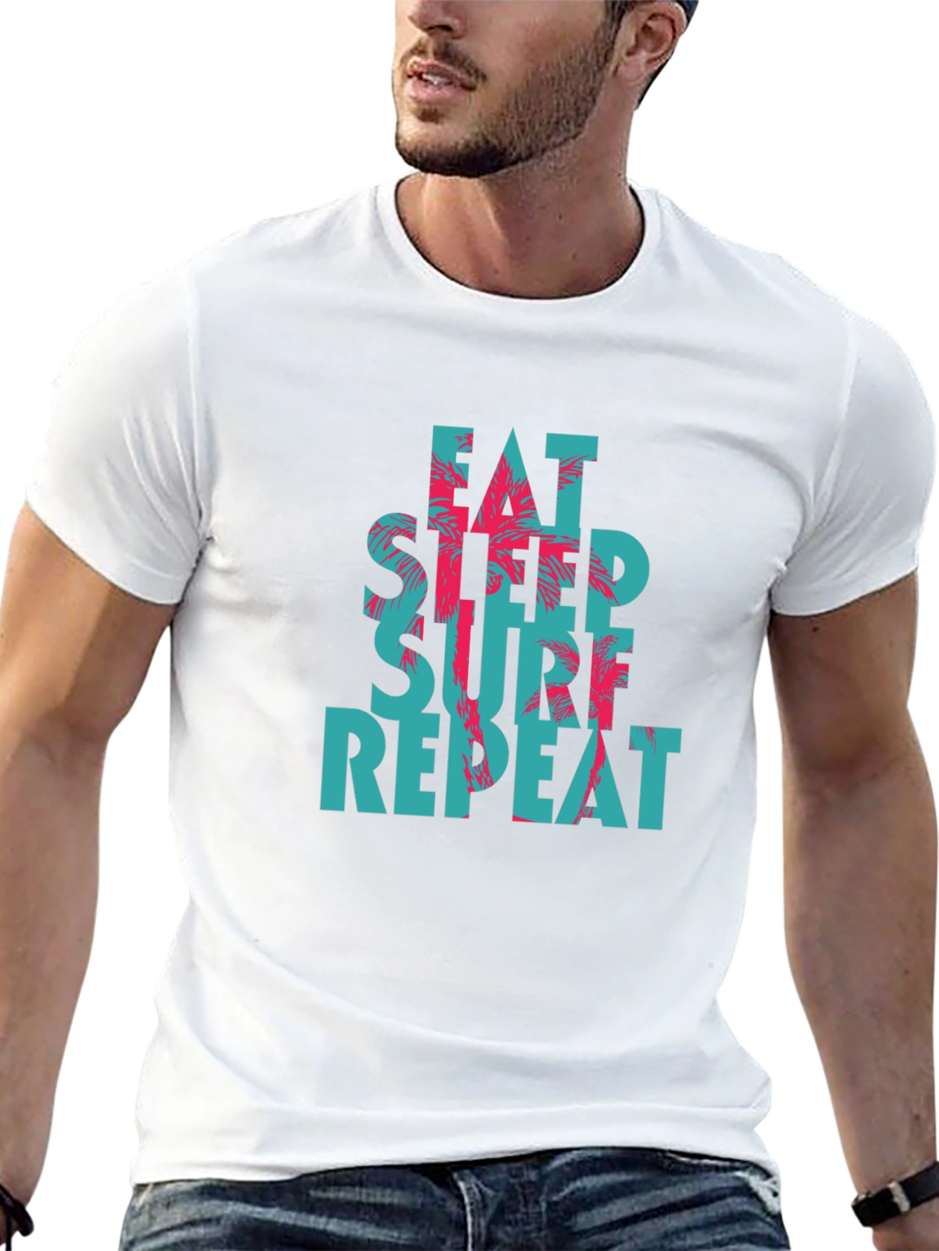 Camiseta Negra con Diseño Eat Sleep Surf Repeat