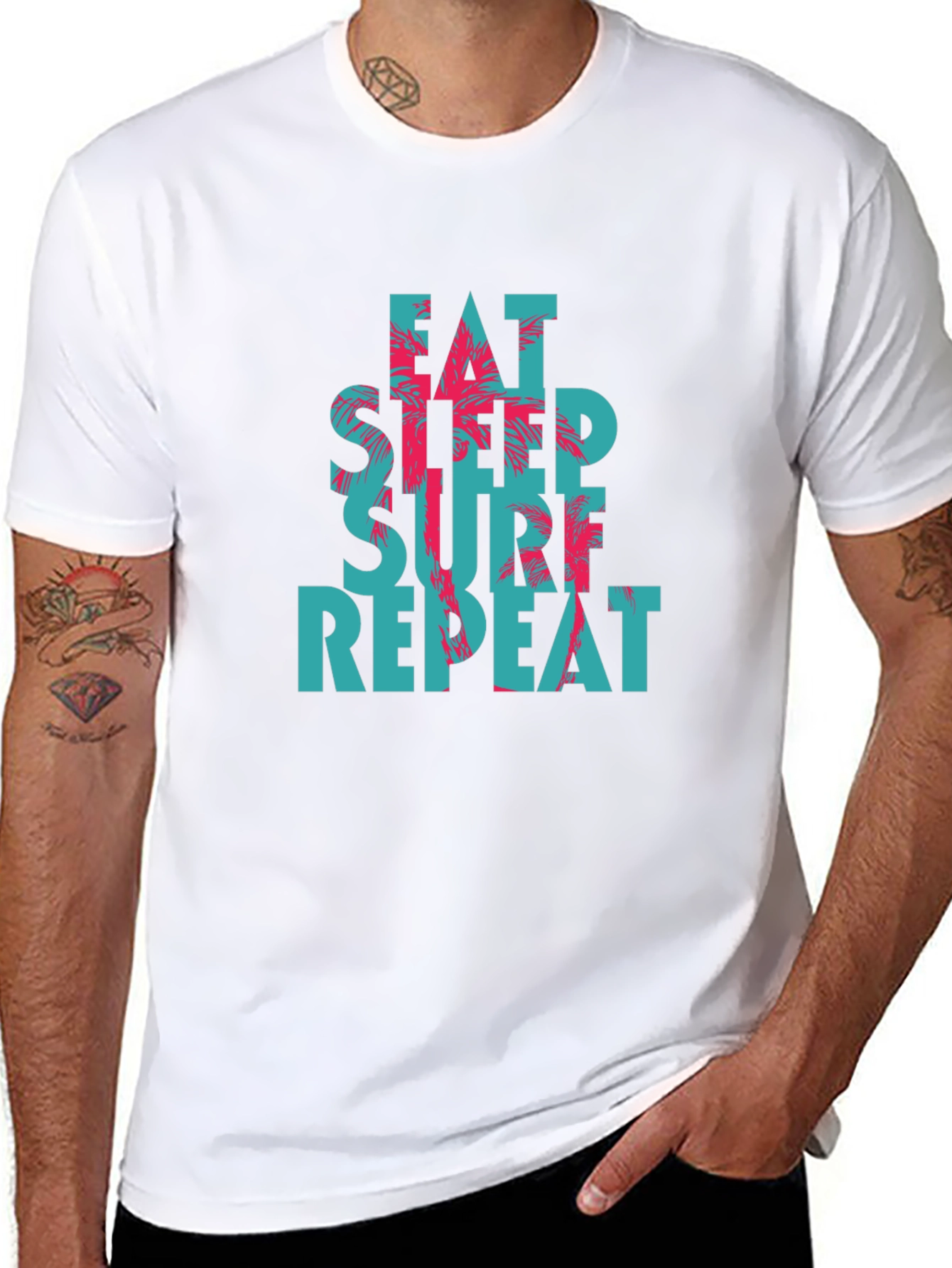 Camiseta Negra con Diseño Eat Sleep Surf Repeat