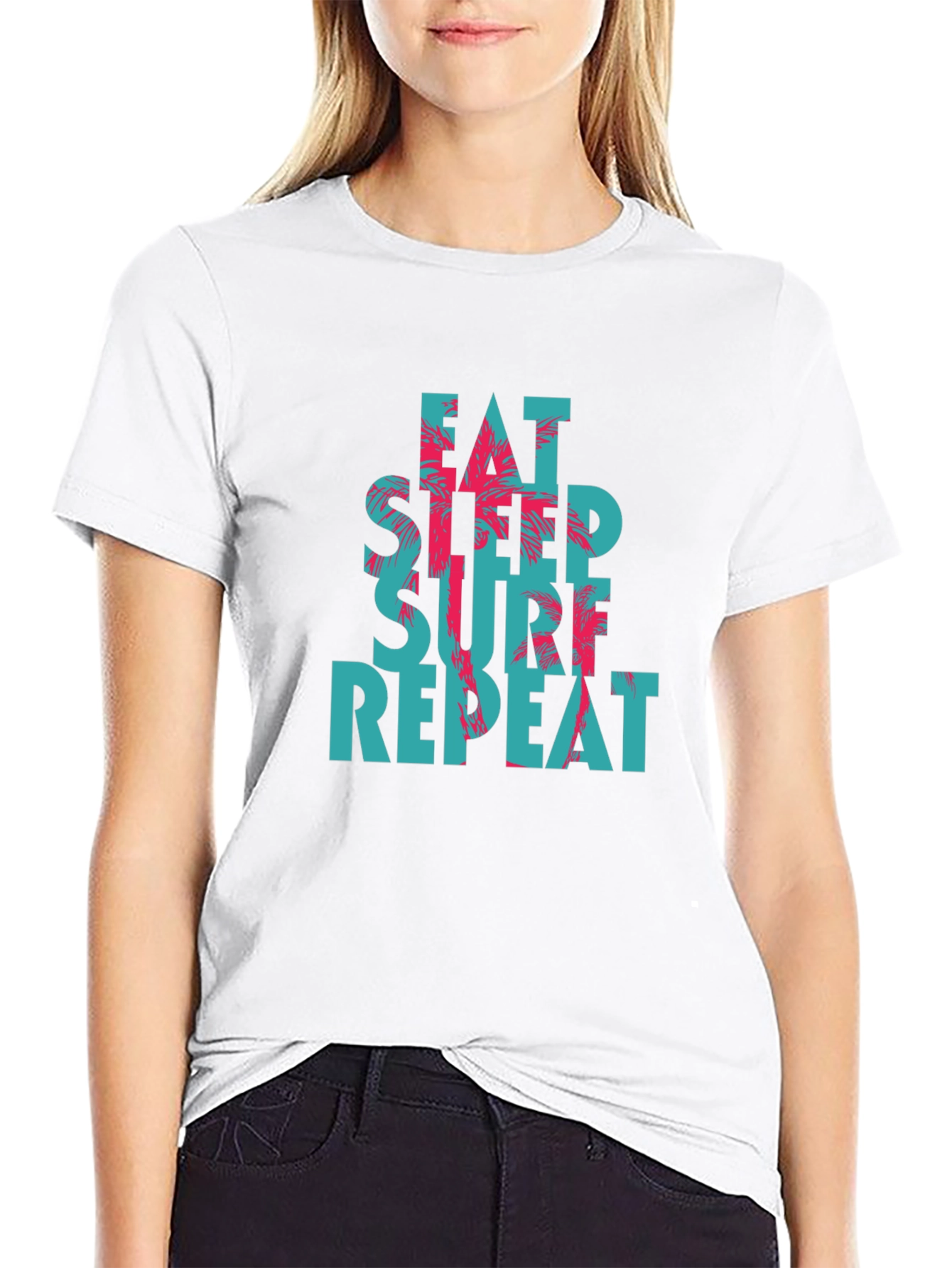 Camiseta Negra con Diseño Eat Sleep Surf Repeat