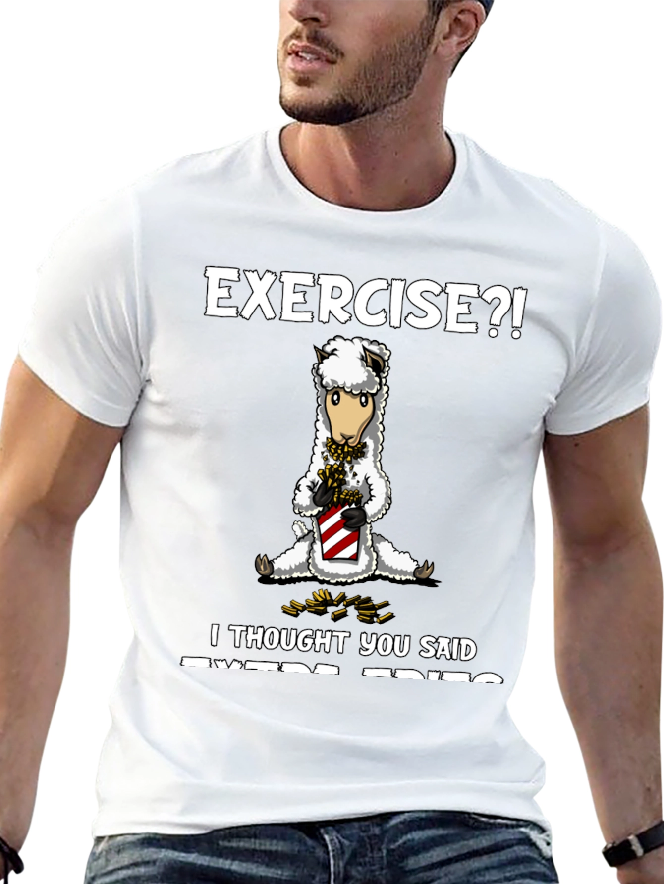 Camiseta Humorística: ¿Ejercicio? ¡Creí que decías Extra Fritas!