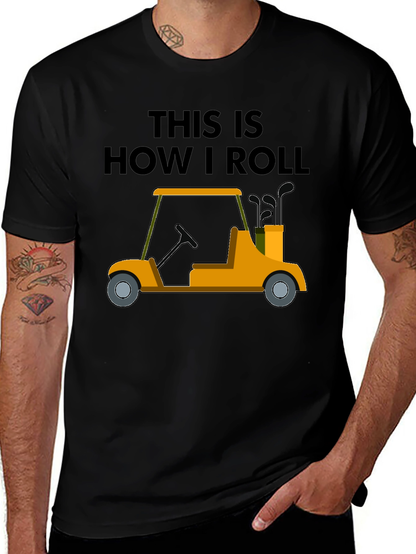 Camiseta Negra con Diseño de Carrito de Golf