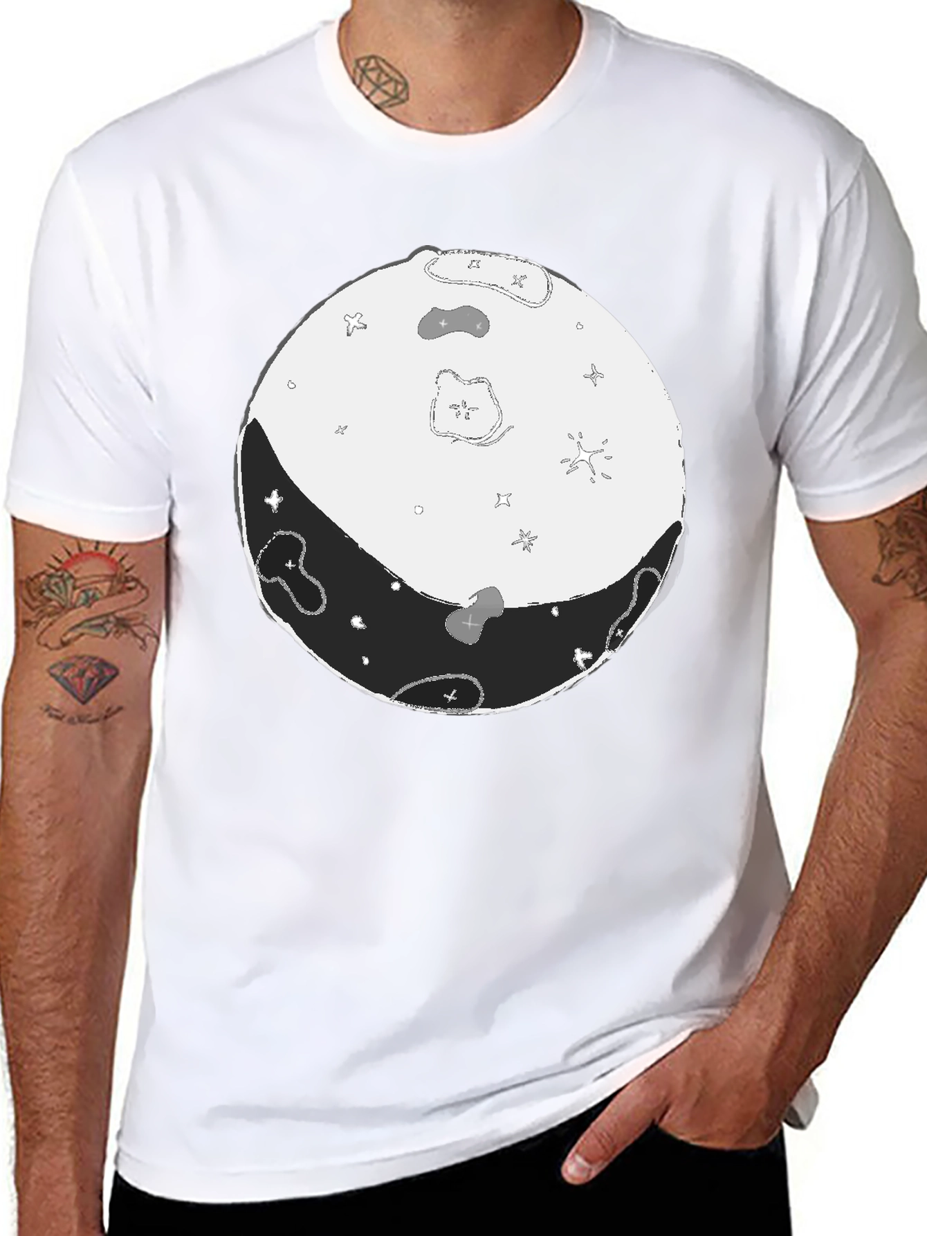 Camiseta Negra Yin Yang Lunar Hombre Casual