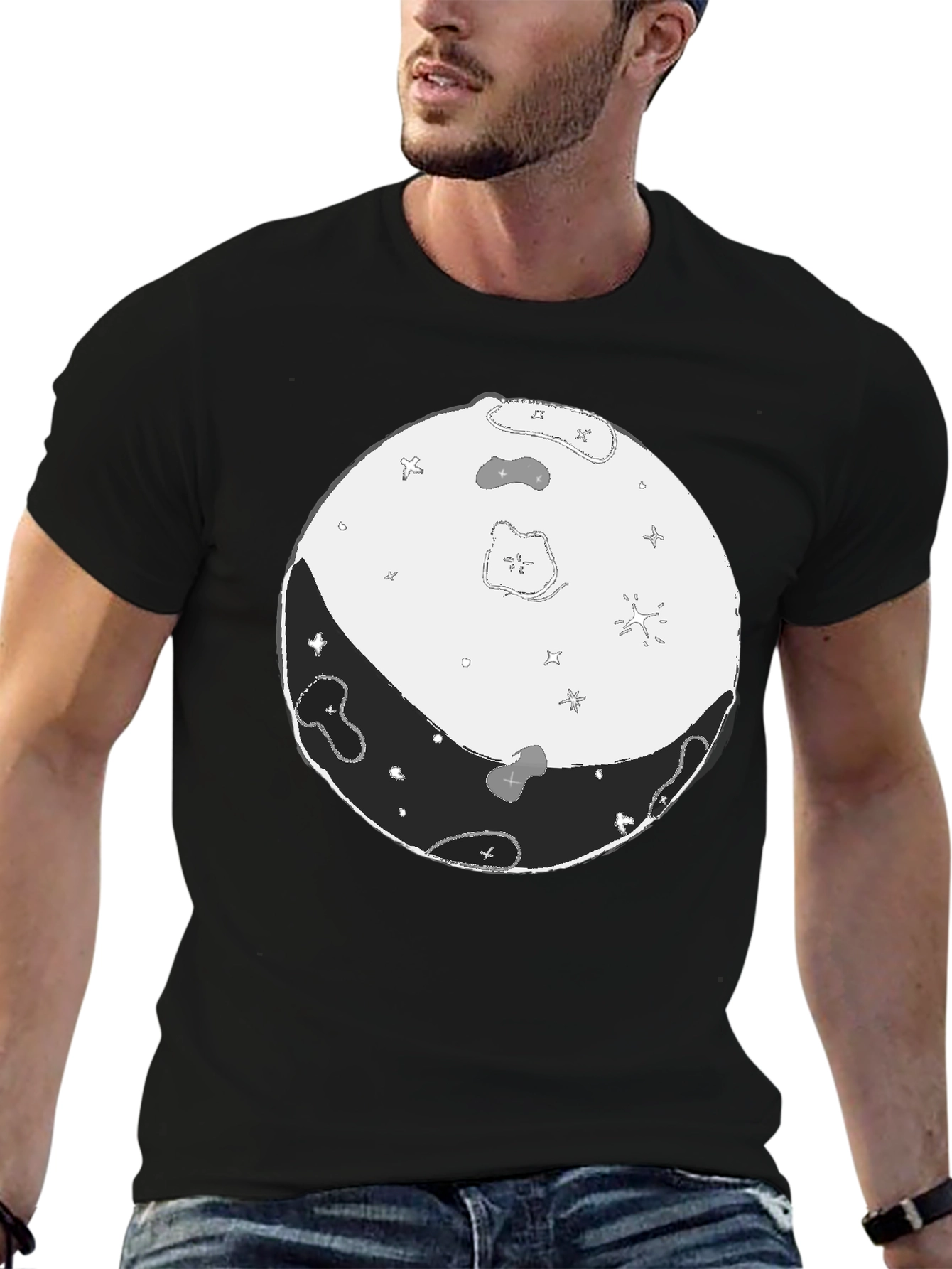 Camiseta Negra Yin Yang Lunar Hombre Casual