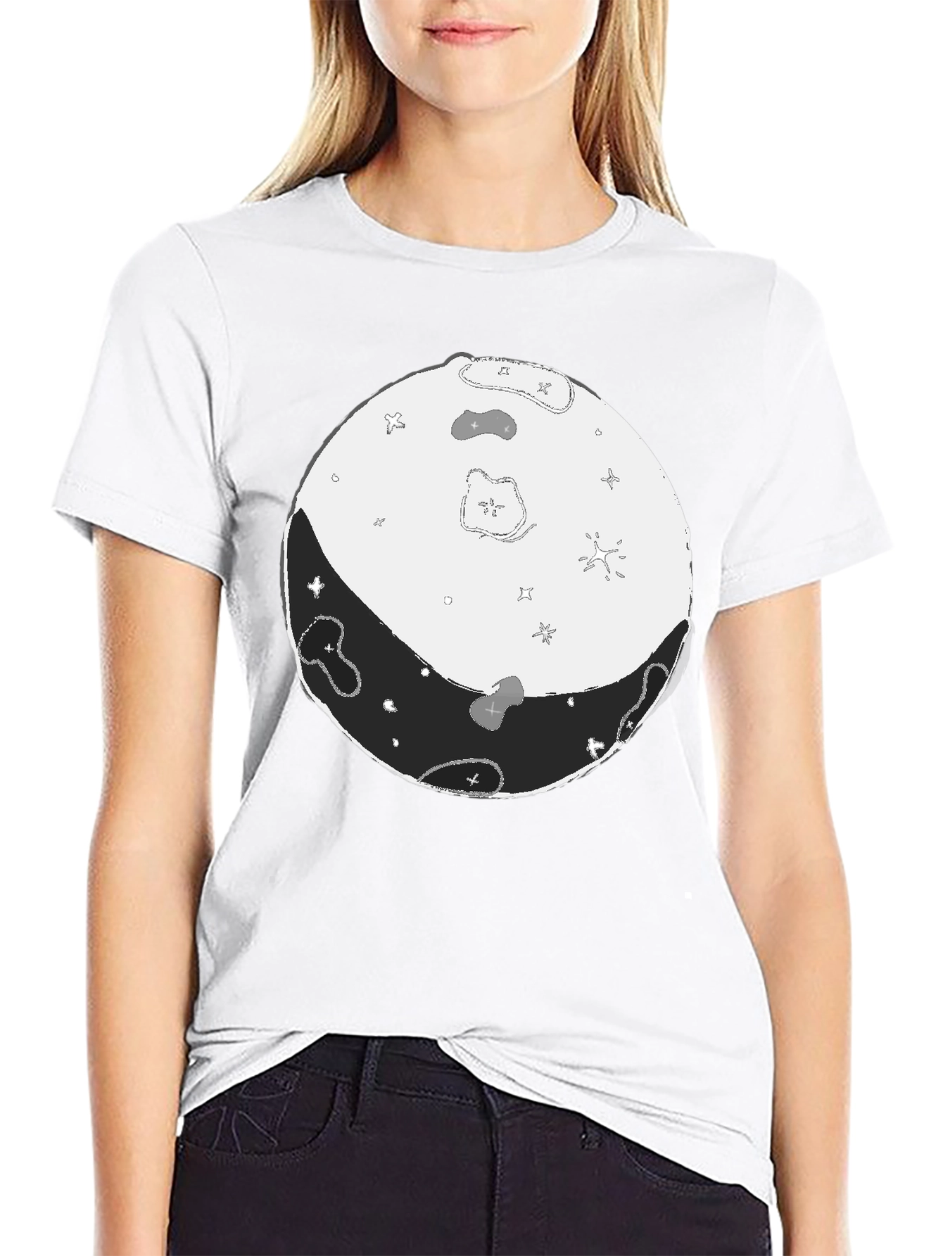 Camiseta Negra Yin Yang Lunar Hombre Casual