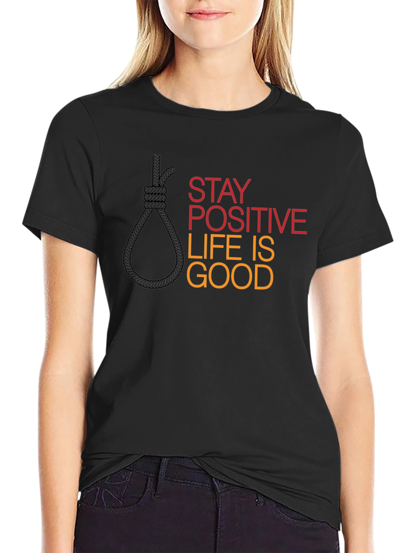 Camiseta Negra Gráfica Stay Positive