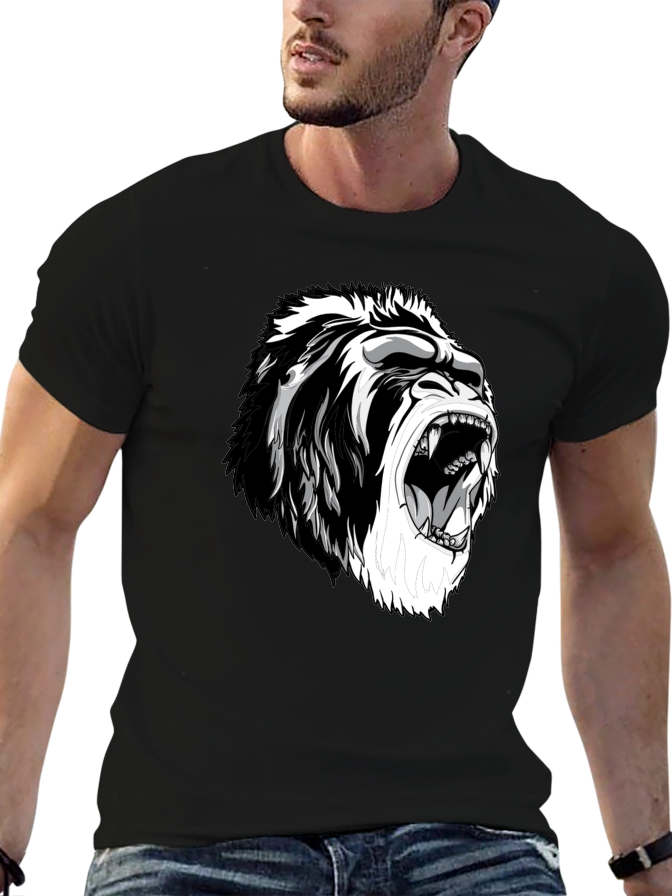 Camiseta Negra con Diseño de Gorila Furioso