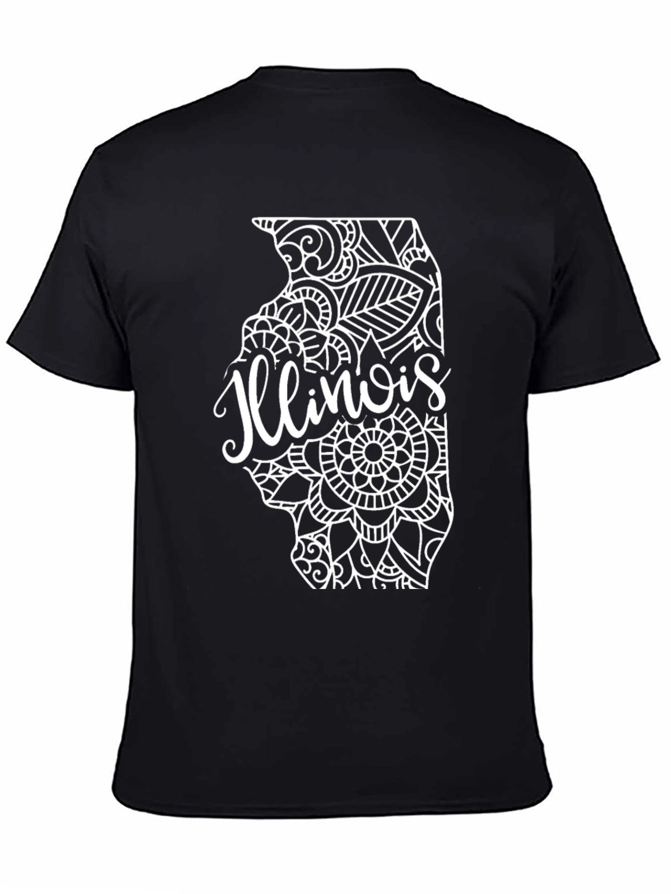 Camiseta Negra Diseño Illinois Mandala