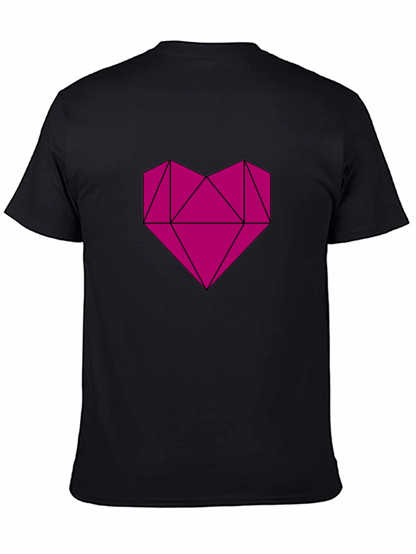 Camiseta Negra con Corazón Geométrico Magenta