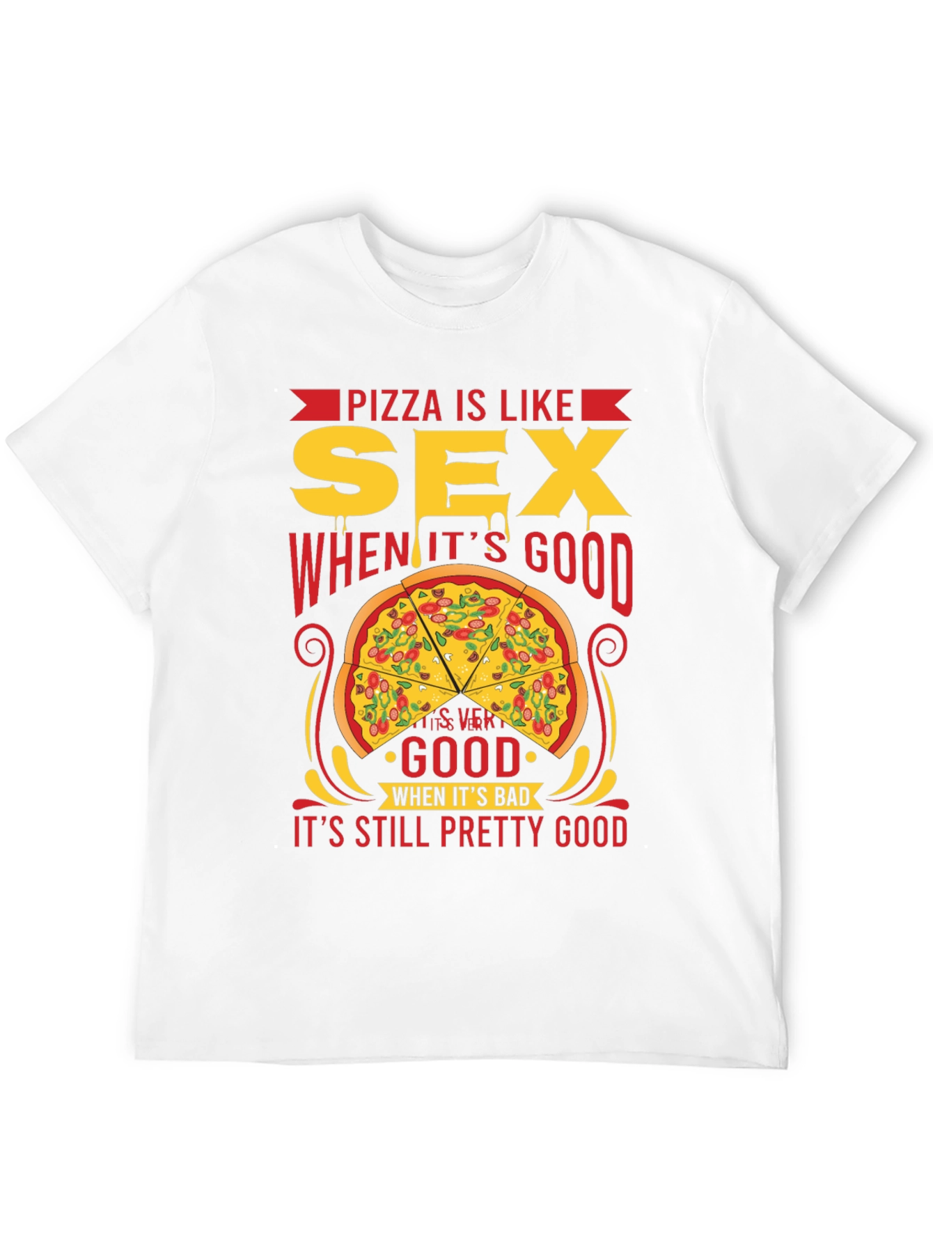 Camiseta Negra: Pizza es Como Sexo - ¡Siempre Buena!