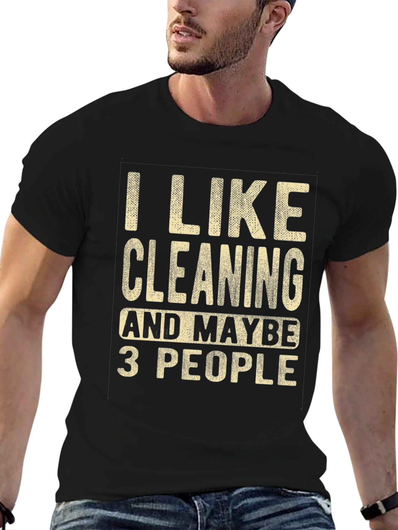 Camiseta Negra con Estampa Divertida de Limpieza