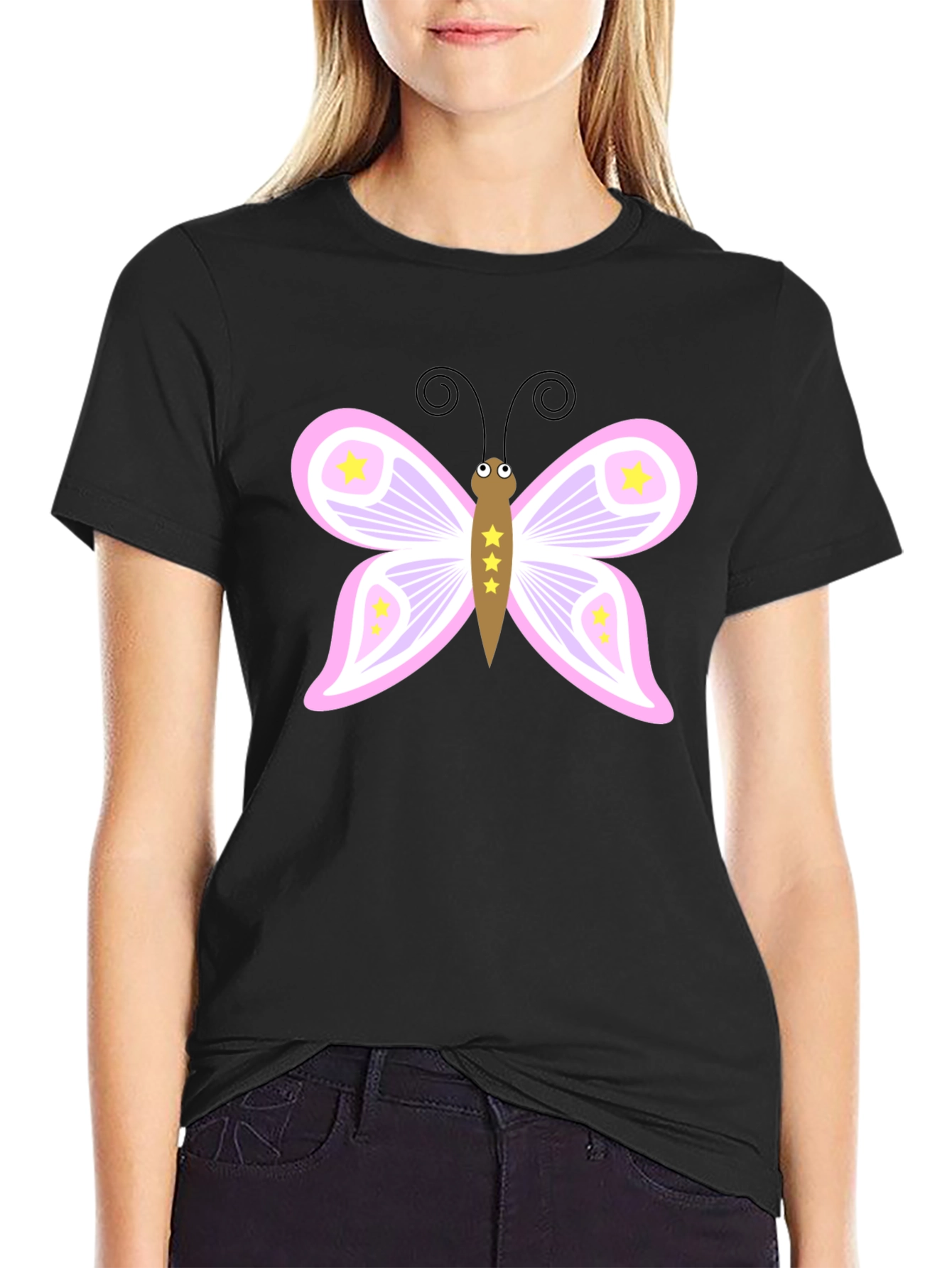 Camiseta Negra con Mariposa Estrellada