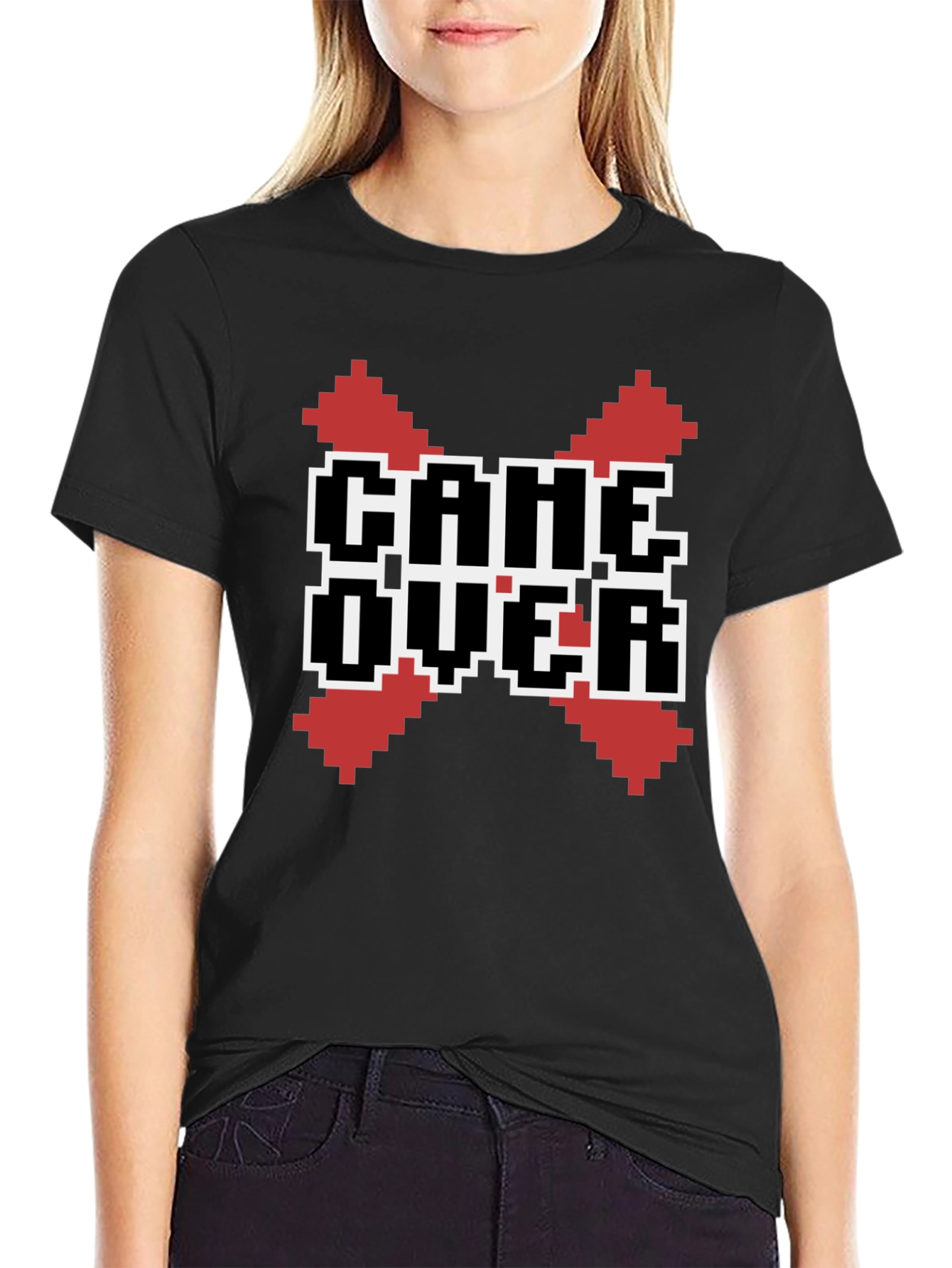 Camiseta Negra Game Over Pixel Art
