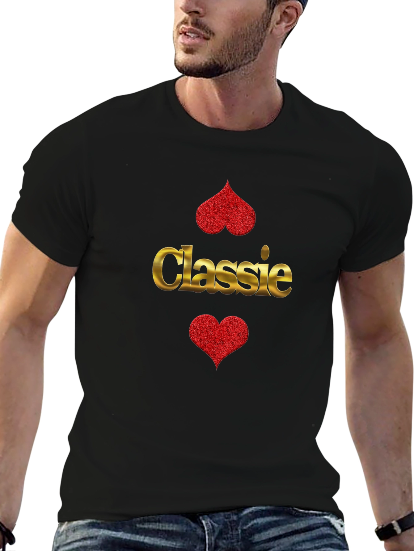 Camiseta Negra Clássica Corazón Brillante