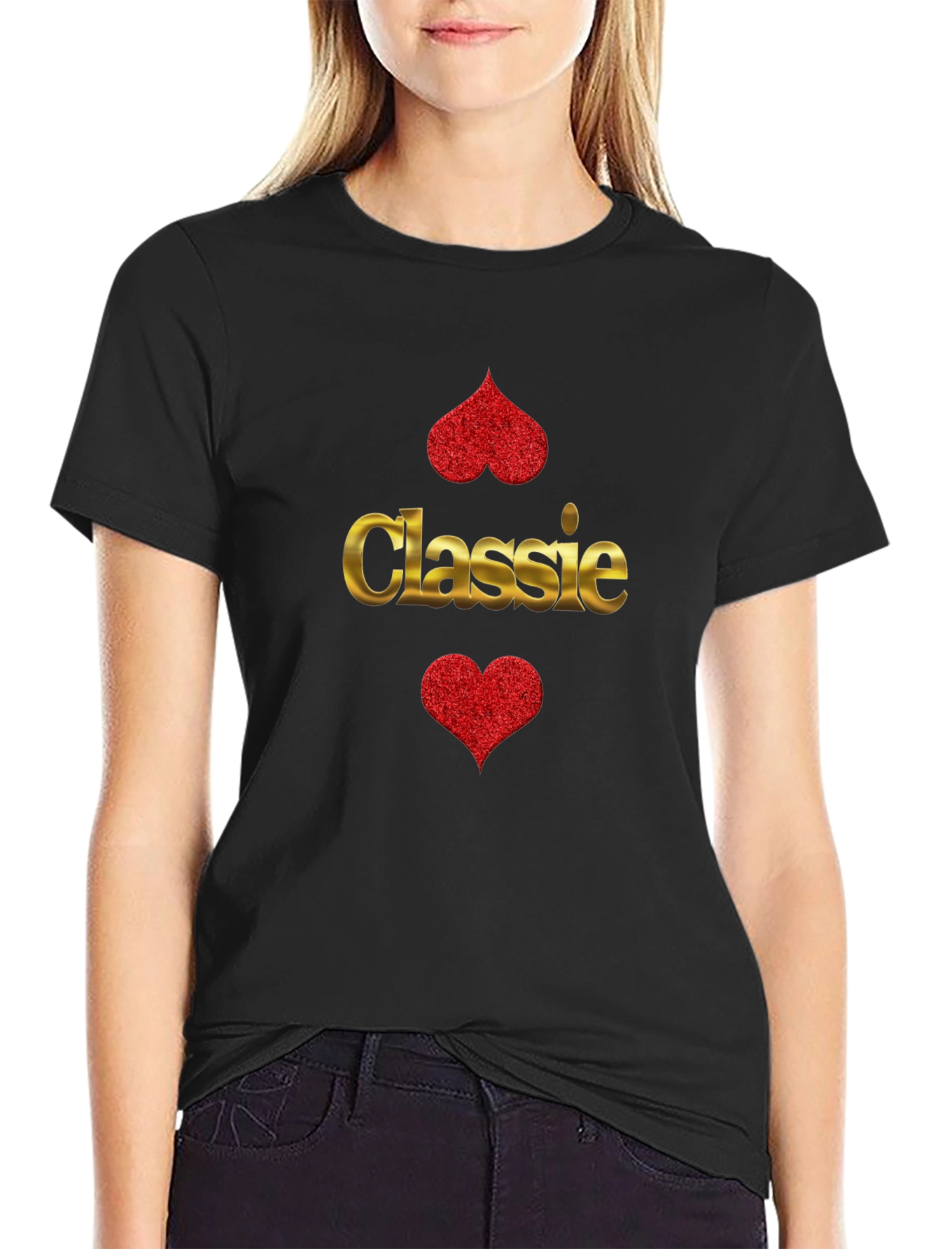 Camiseta Negra Clássica Corazón Brillante
