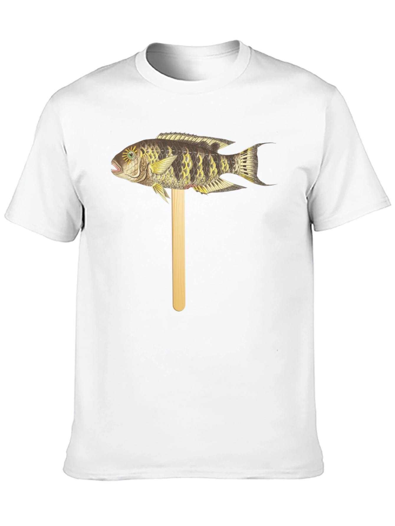 Camiseta Negra con Diseño de Pez Tropical en Palo