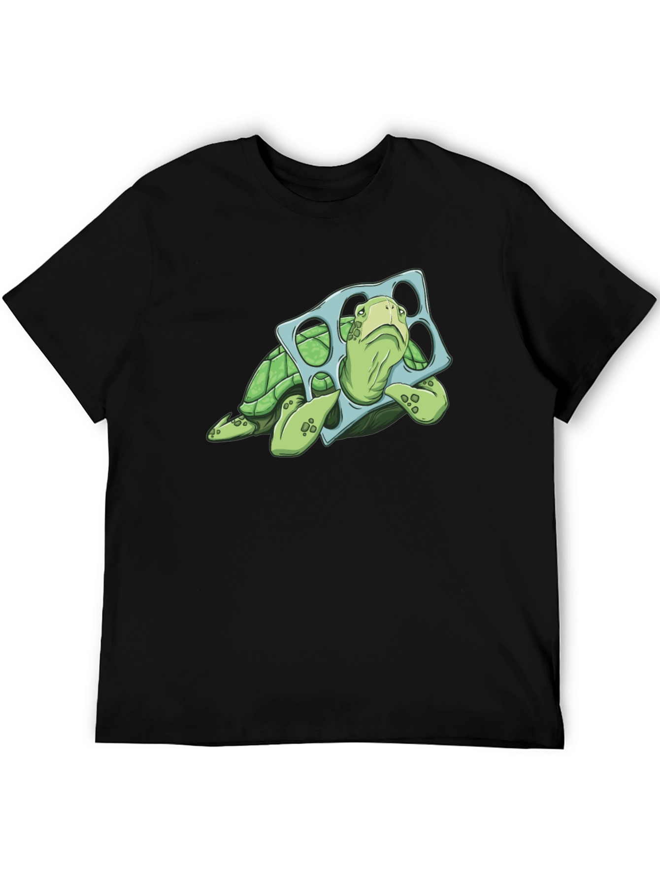 Camiseta Negra con Tortuga y Aro de Plástico