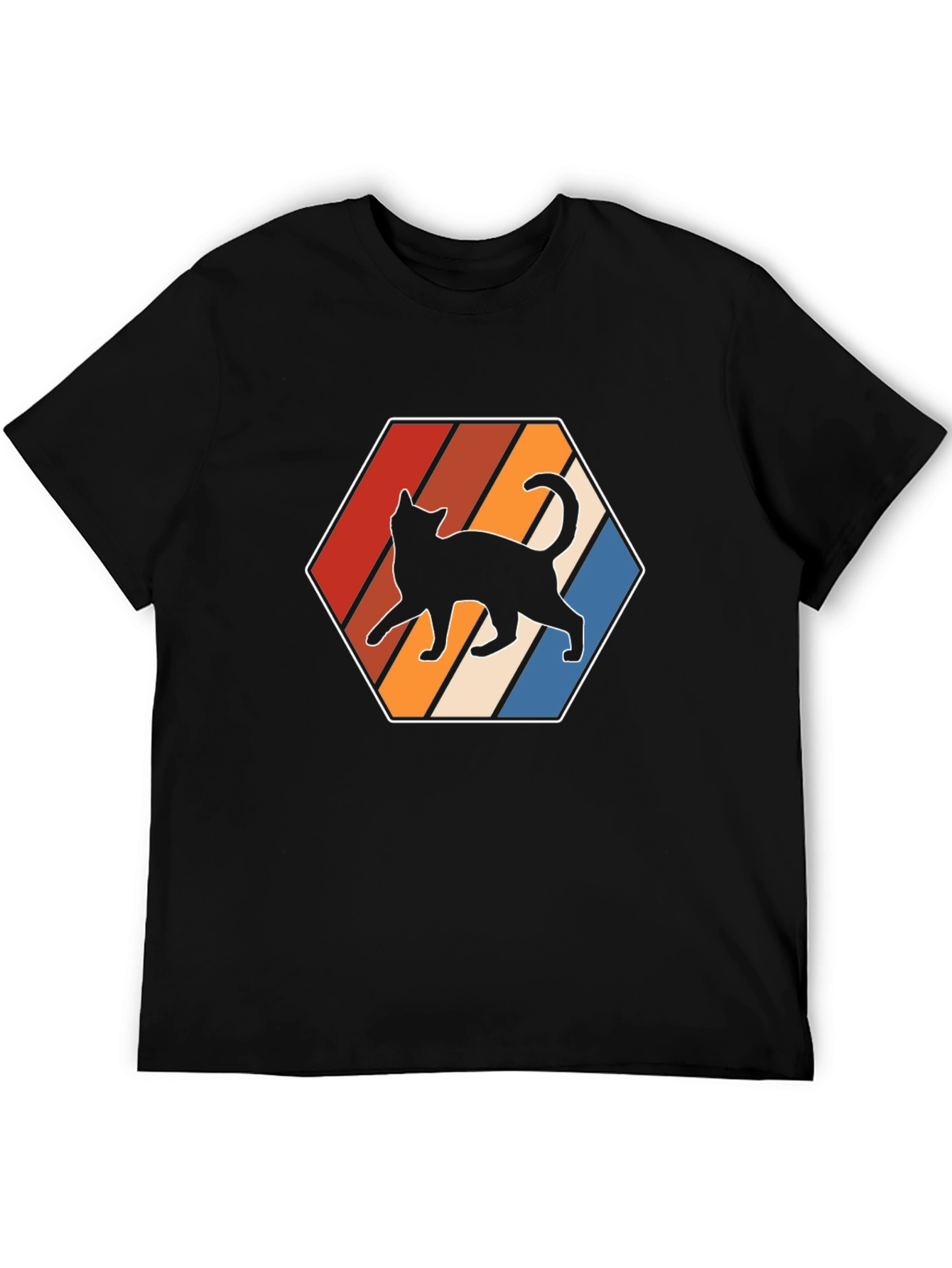 Camiseta Hombre Diseño Gato Retro Hexagonal