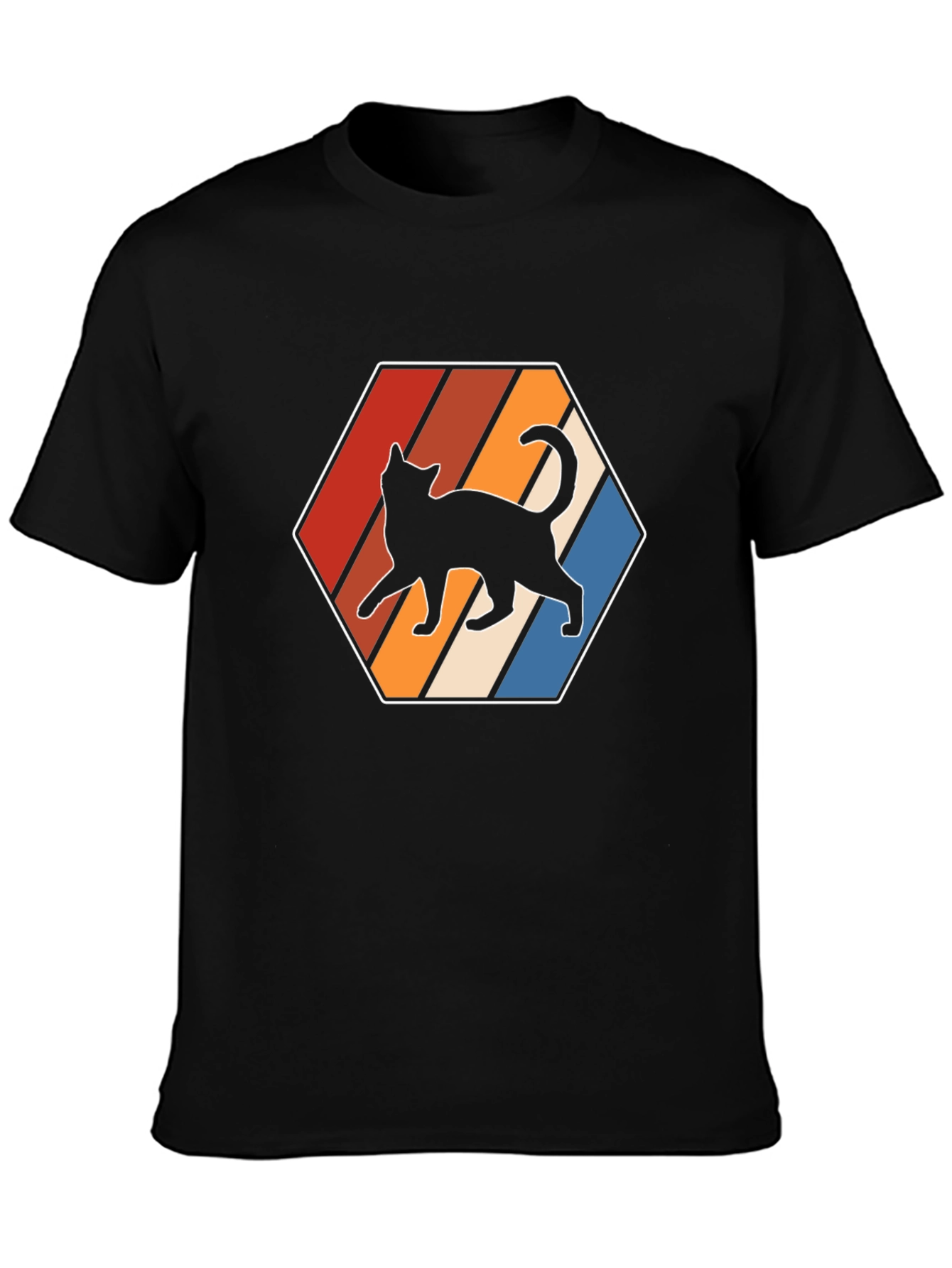 Camiseta Hombre Diseño Gato Retro Hexagonal