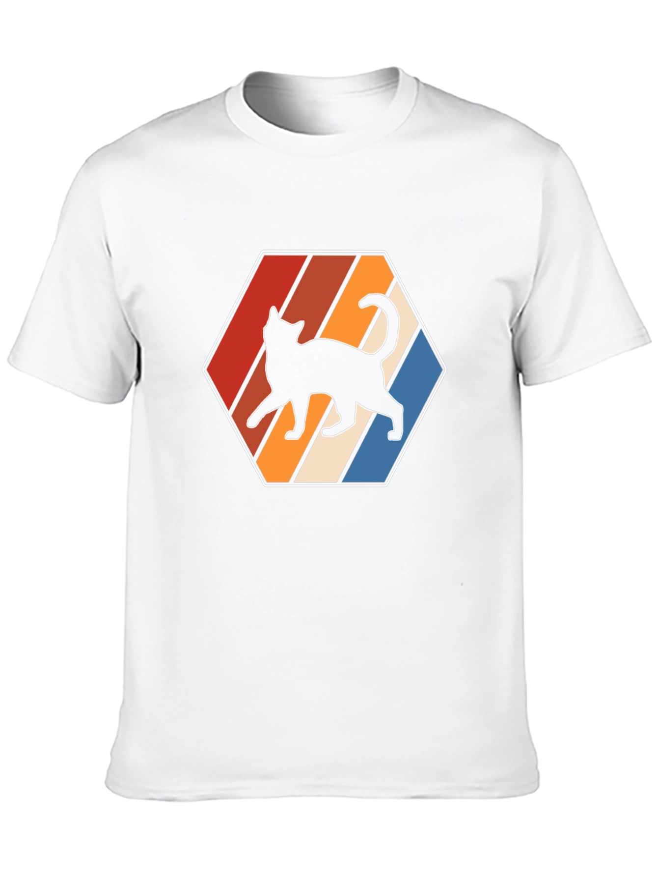 Camiseta Hombre Diseño Gato Retro Hexagonal