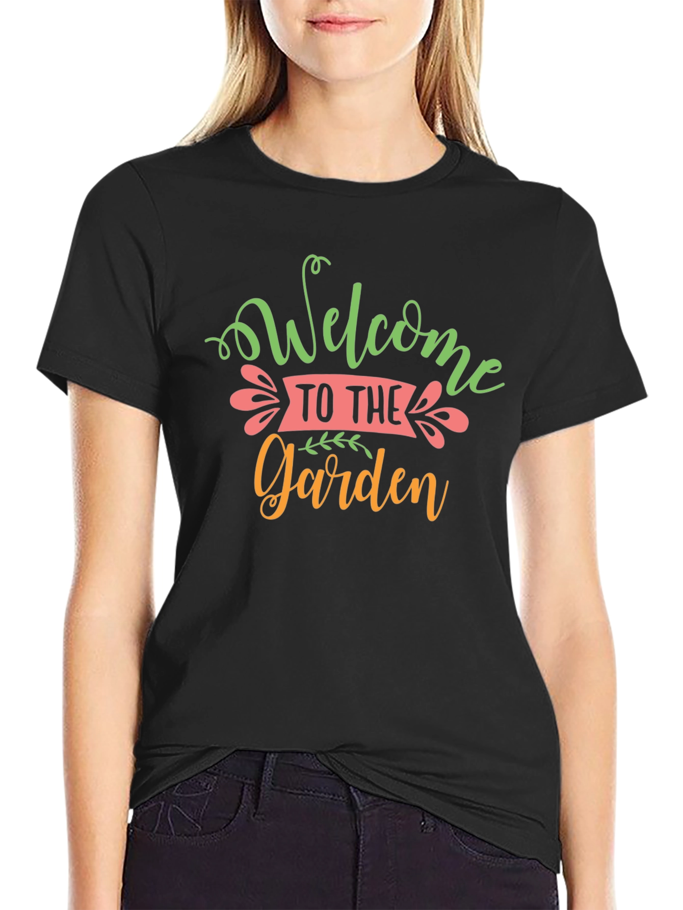 Camiseta Negra Diseño Welcome to the Garden