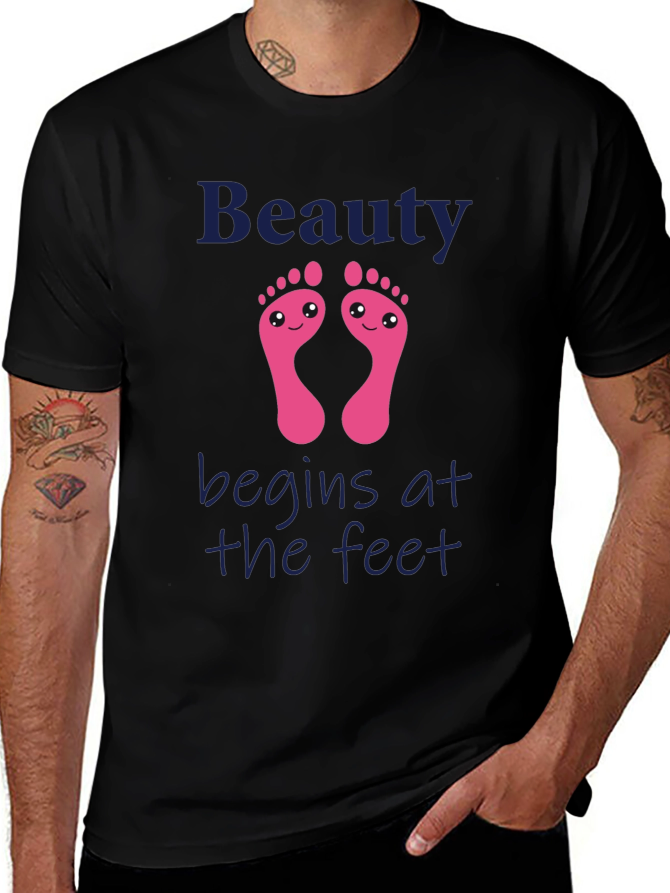 Camiseta Negra Estampada Beauty Begins at the Feet