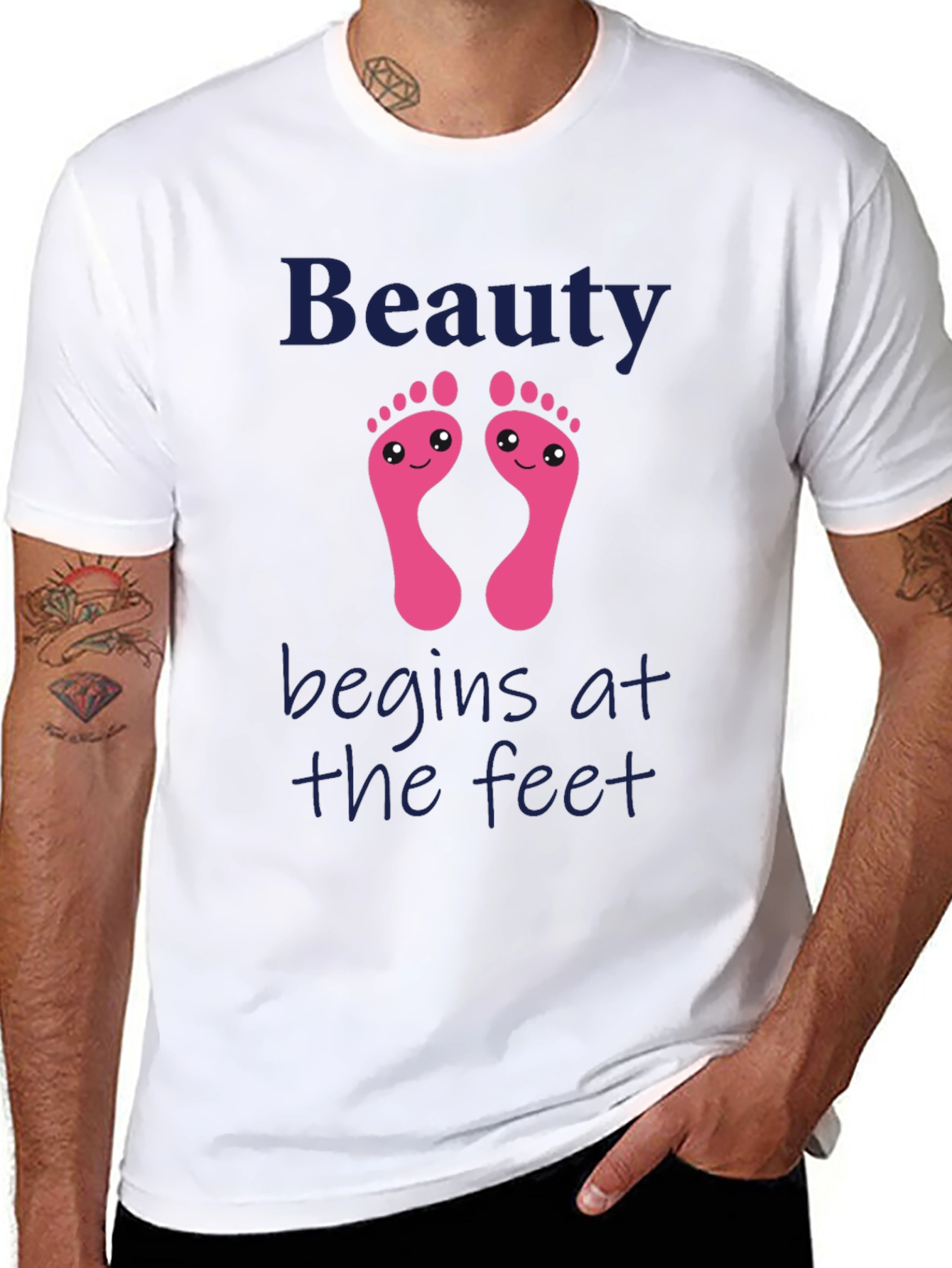 Camiseta Negra Estampada Beauty Begins at the Feet