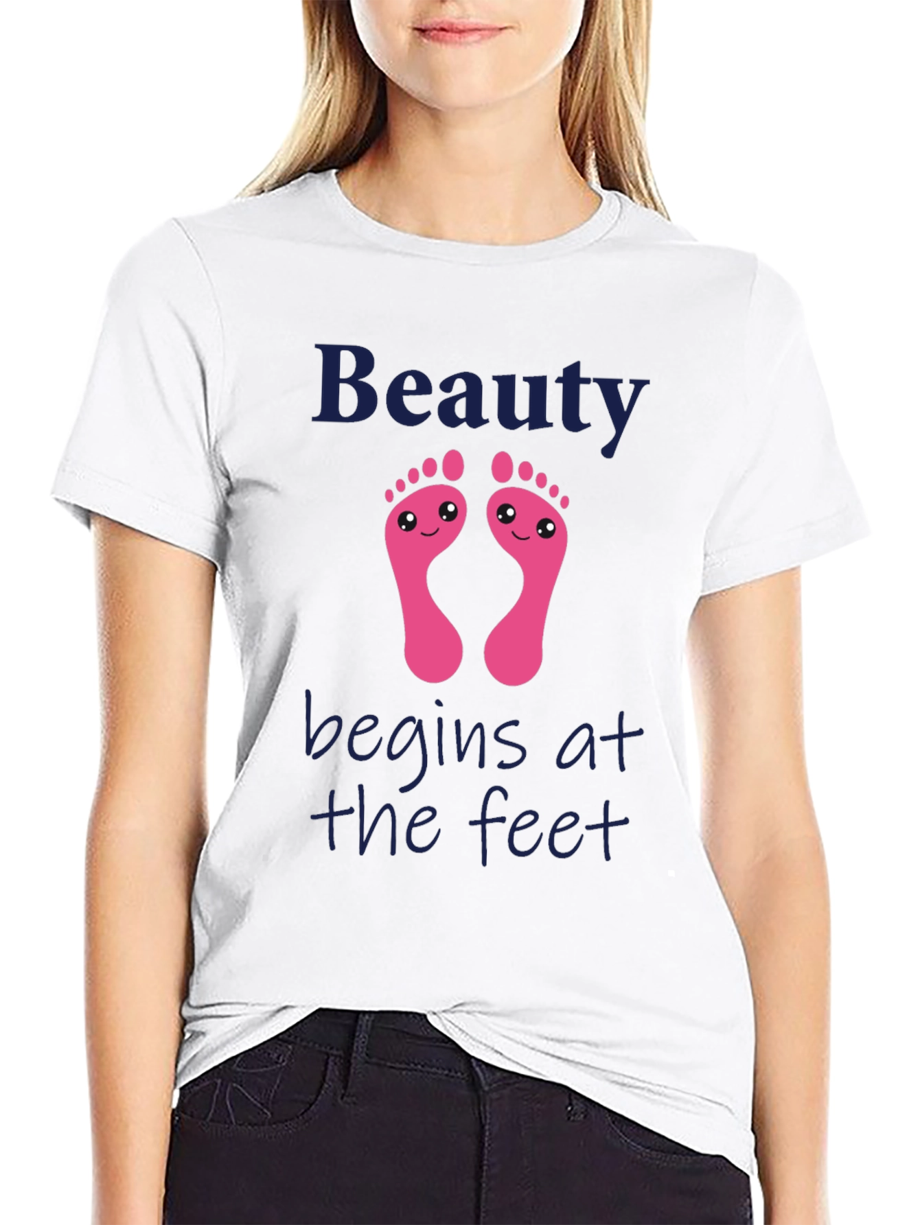 Camiseta Negra Estampada Beauty Begins at the Feet