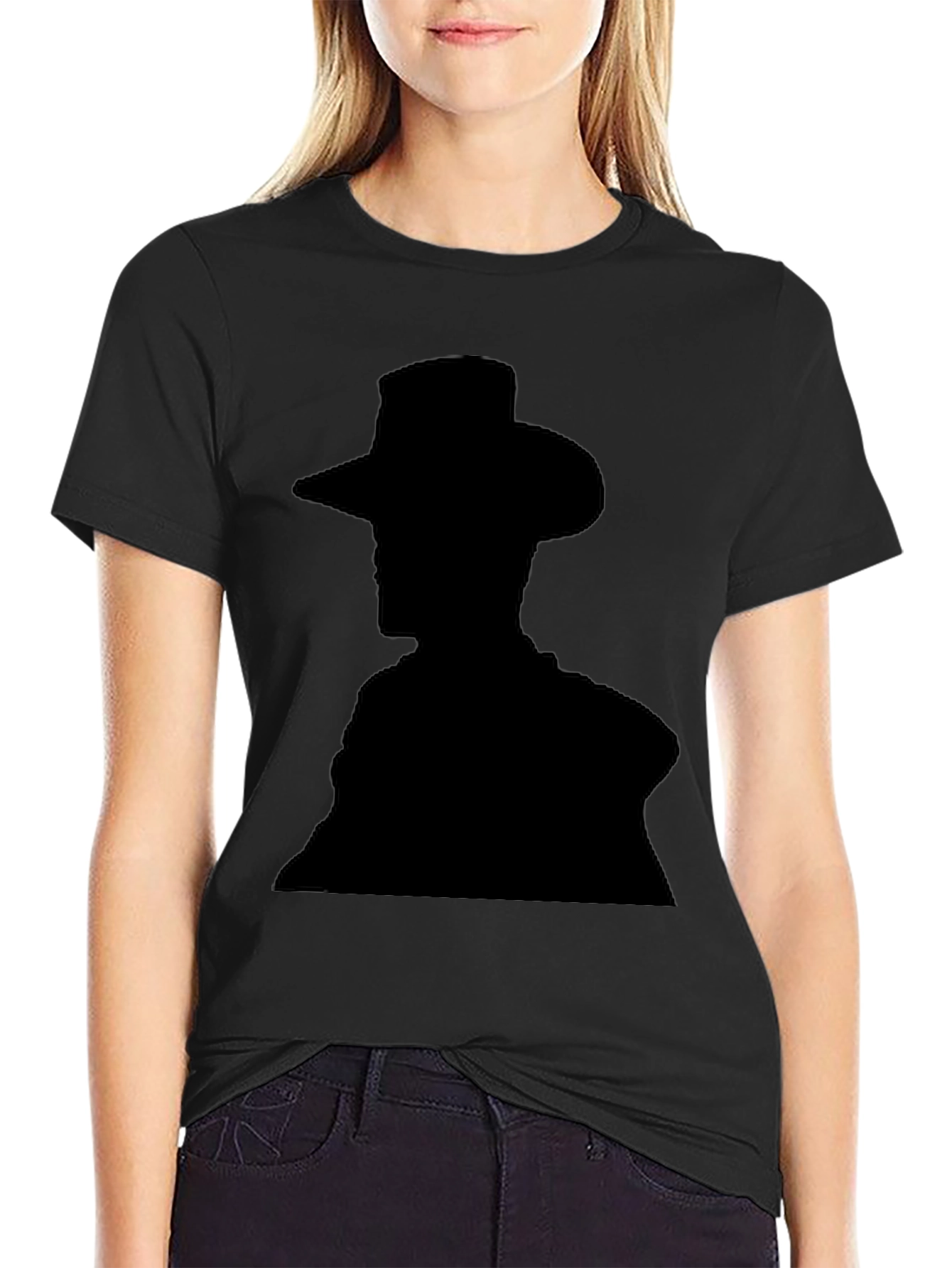 Camiseta Hombre Negra Silueta Vaquero
