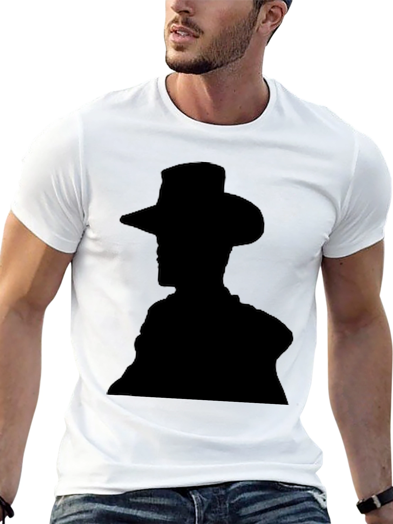 Camiseta Hombre Negra Silueta Vaquero