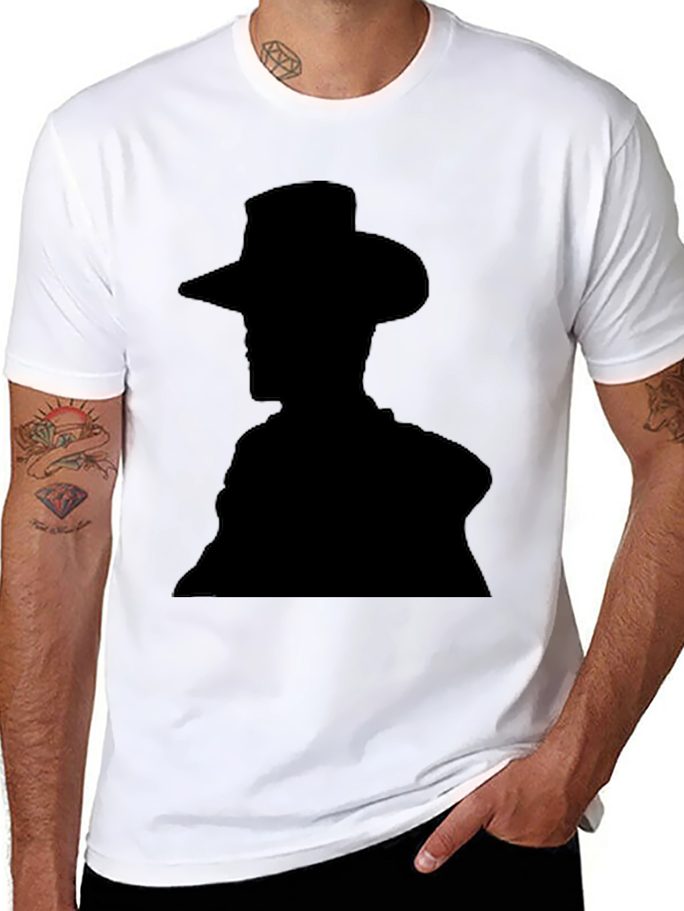 Camiseta Hombre Negra Silueta Vaquero