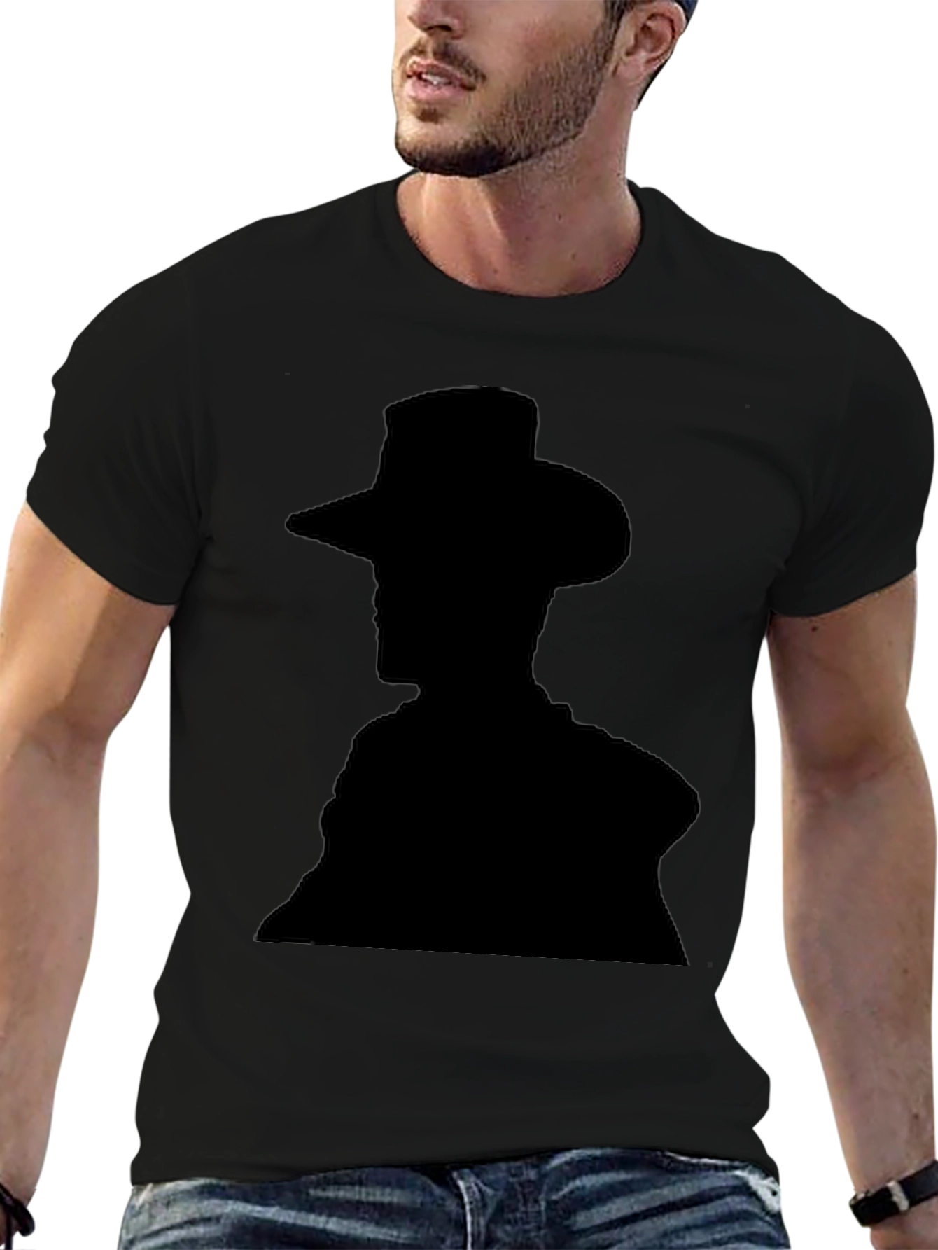 Camiseta Hombre Negra Silueta Vaquero