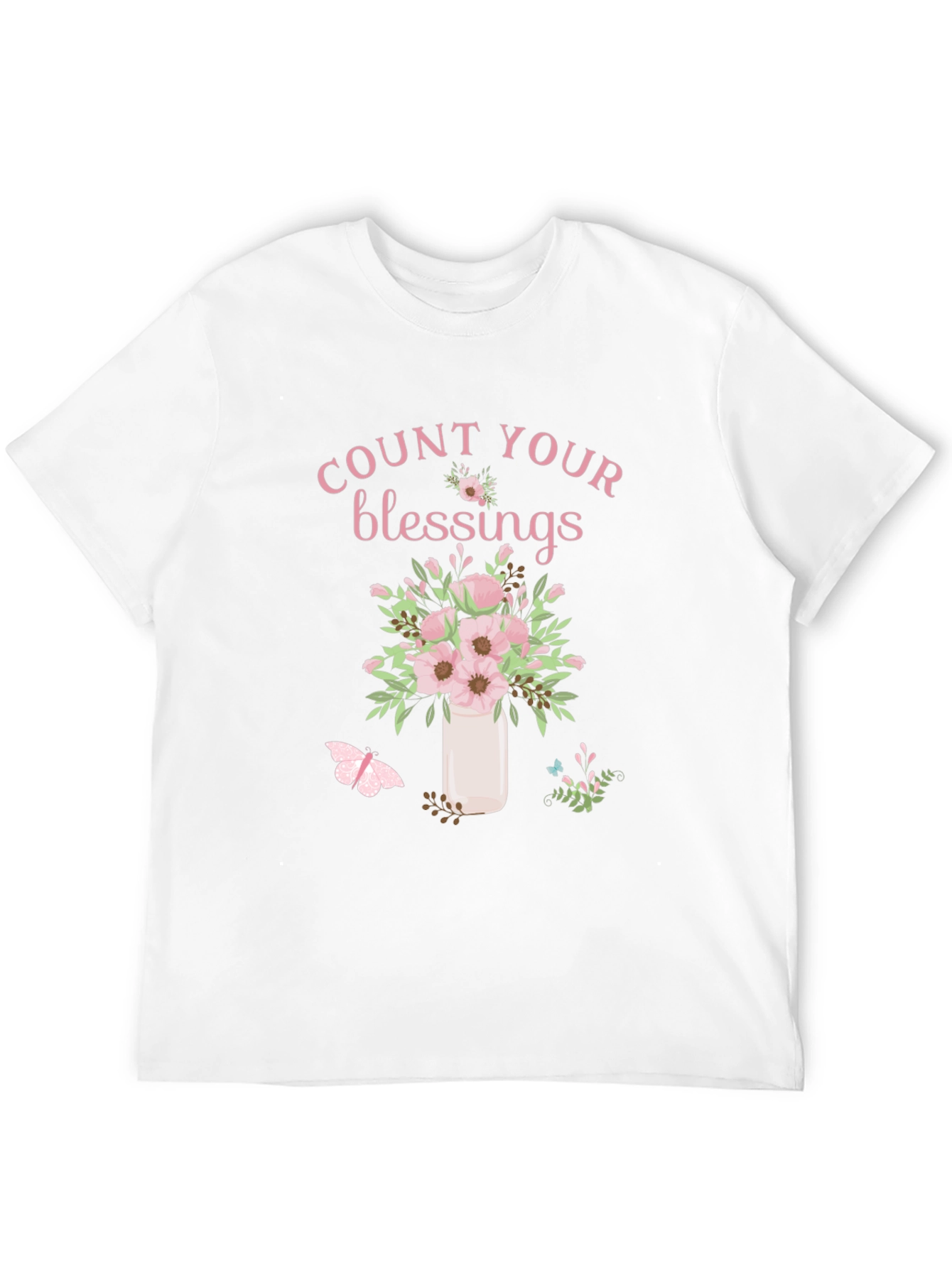 Camiseta Negra Count Your Blessings con Flores Rosadas