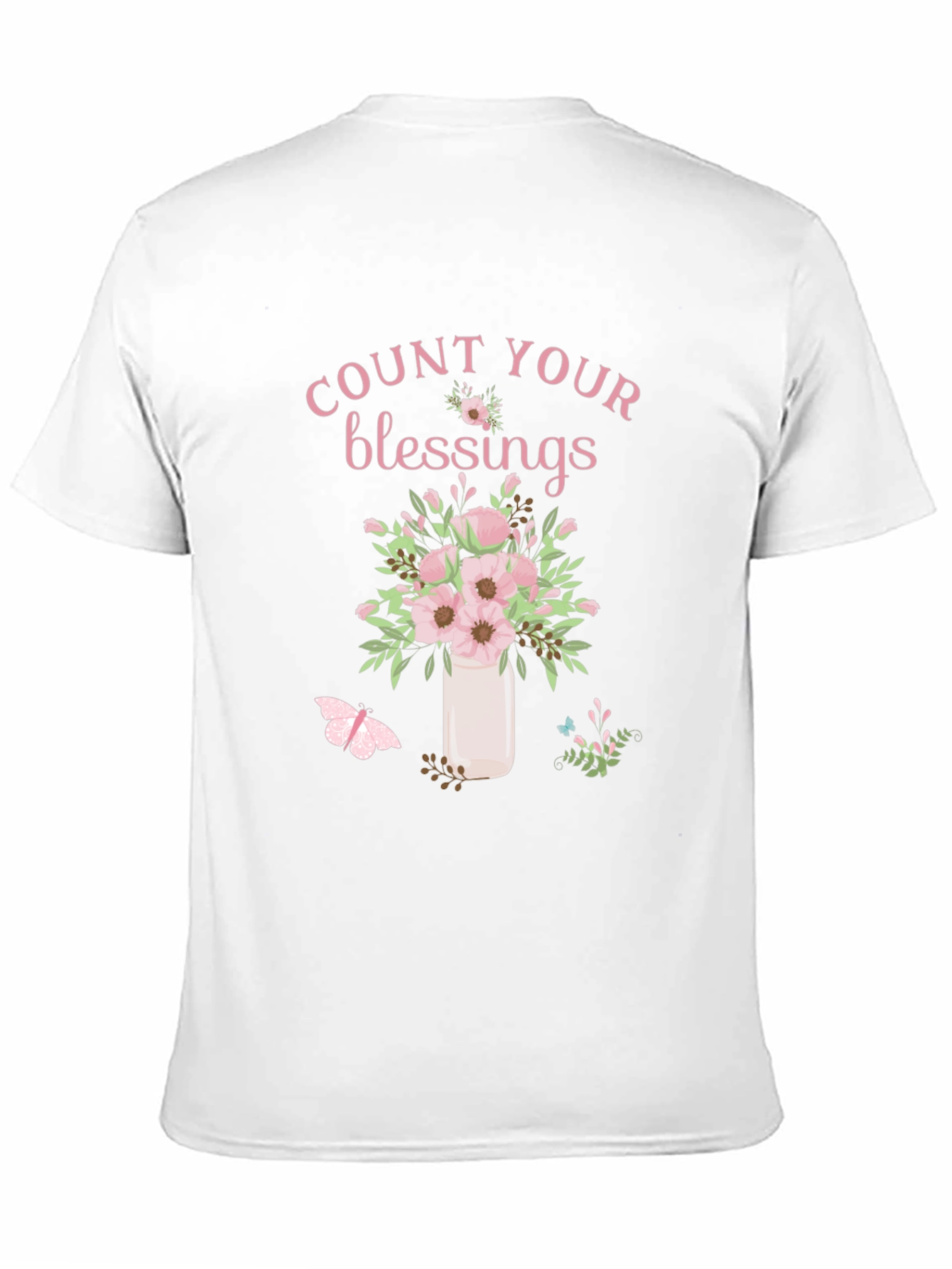 Camiseta Negra Count Your Blessings con Flores Rosadas