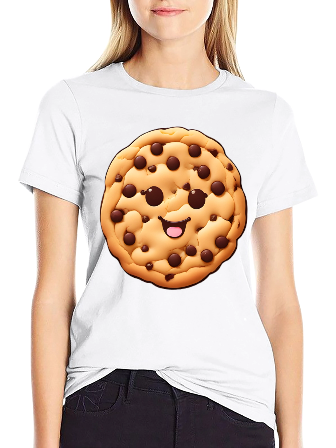 Camiseta Negra con Diseño de Galleta Sonriente