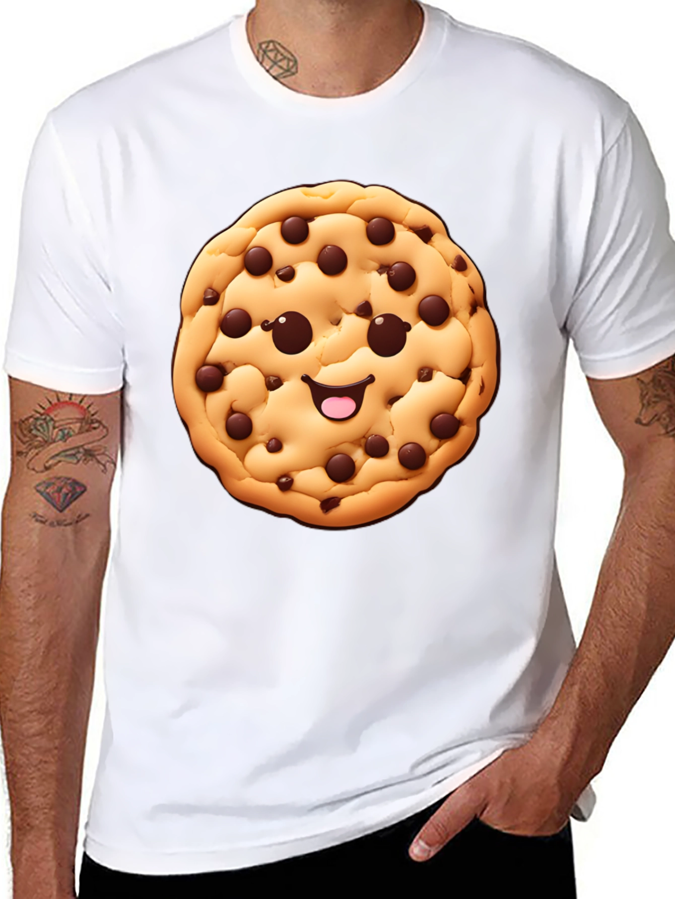 Camiseta Negra con Diseño de Galleta Sonriente