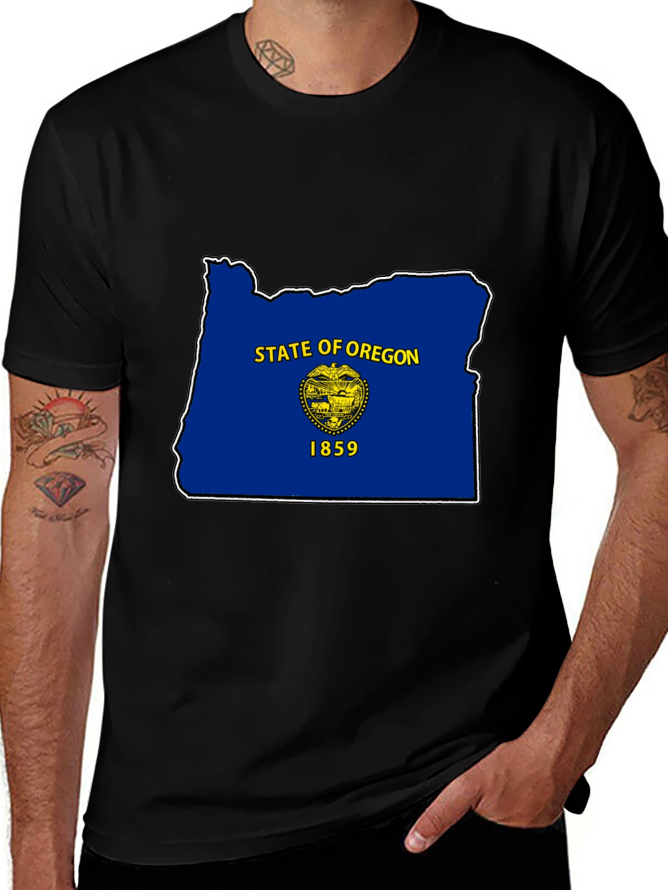 Camiseta Negra Oregon Flag