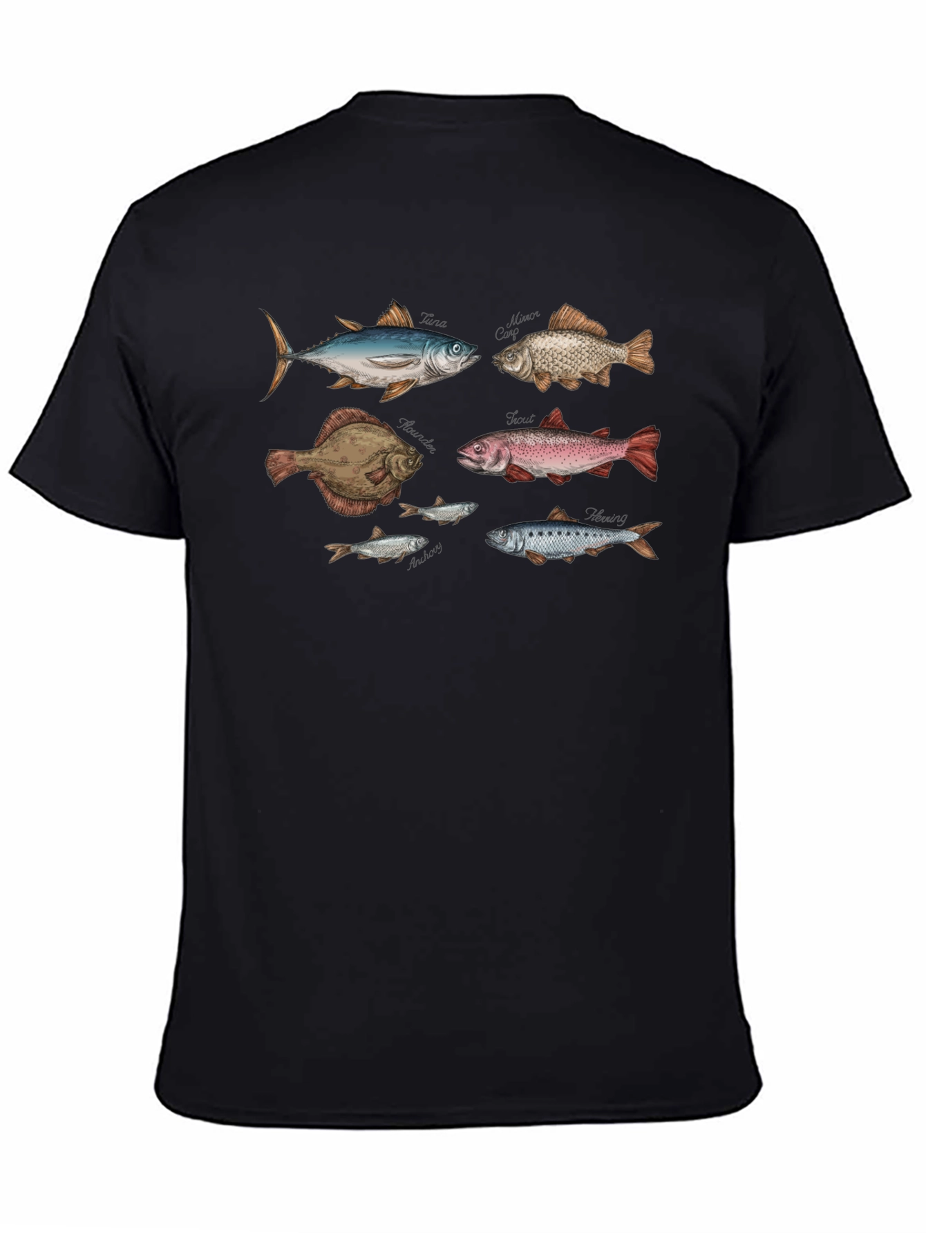 Camiseta Negra con Diseño de Peces