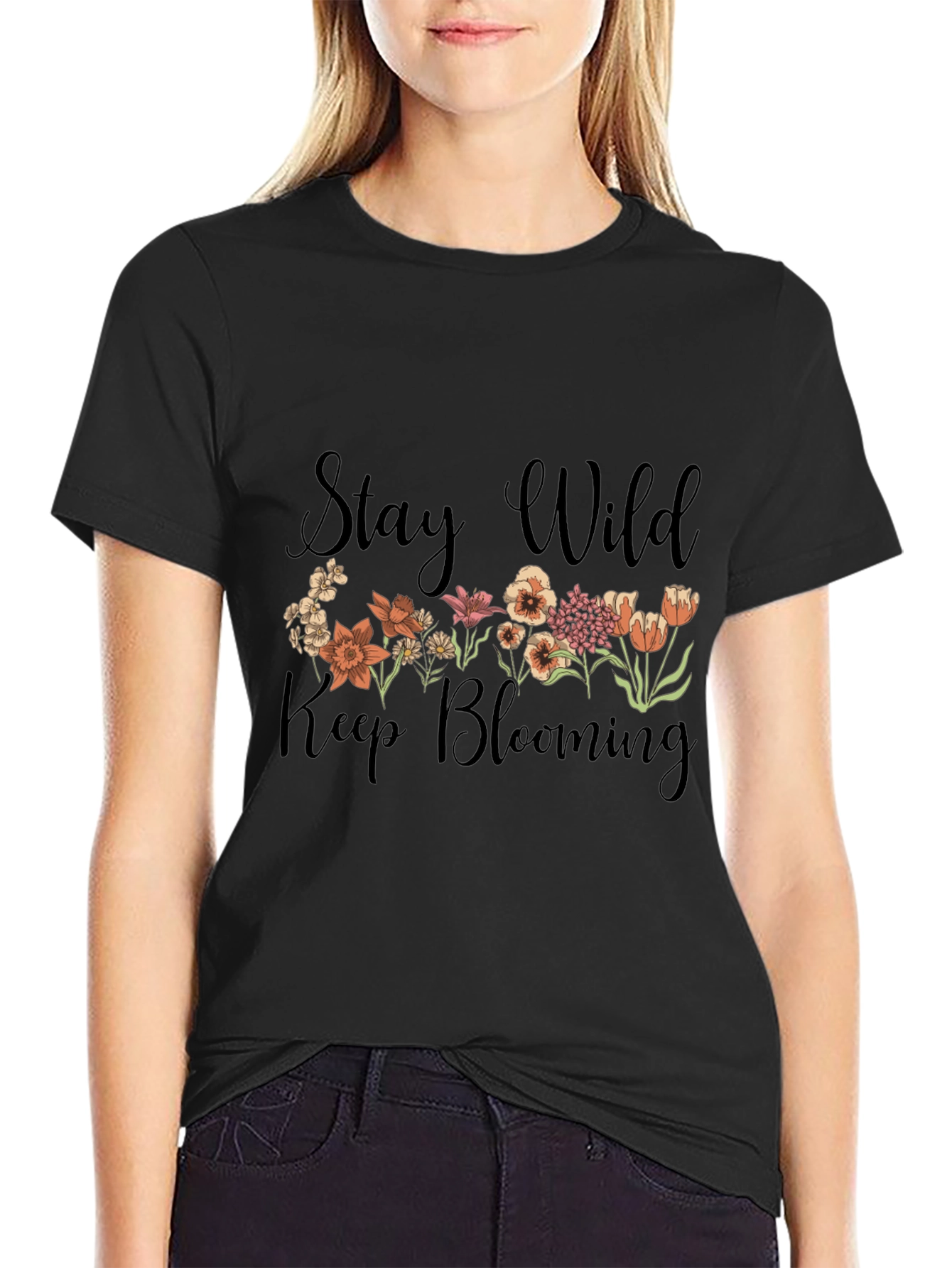 Camiseta Negra Stay Wild Keep Blooming