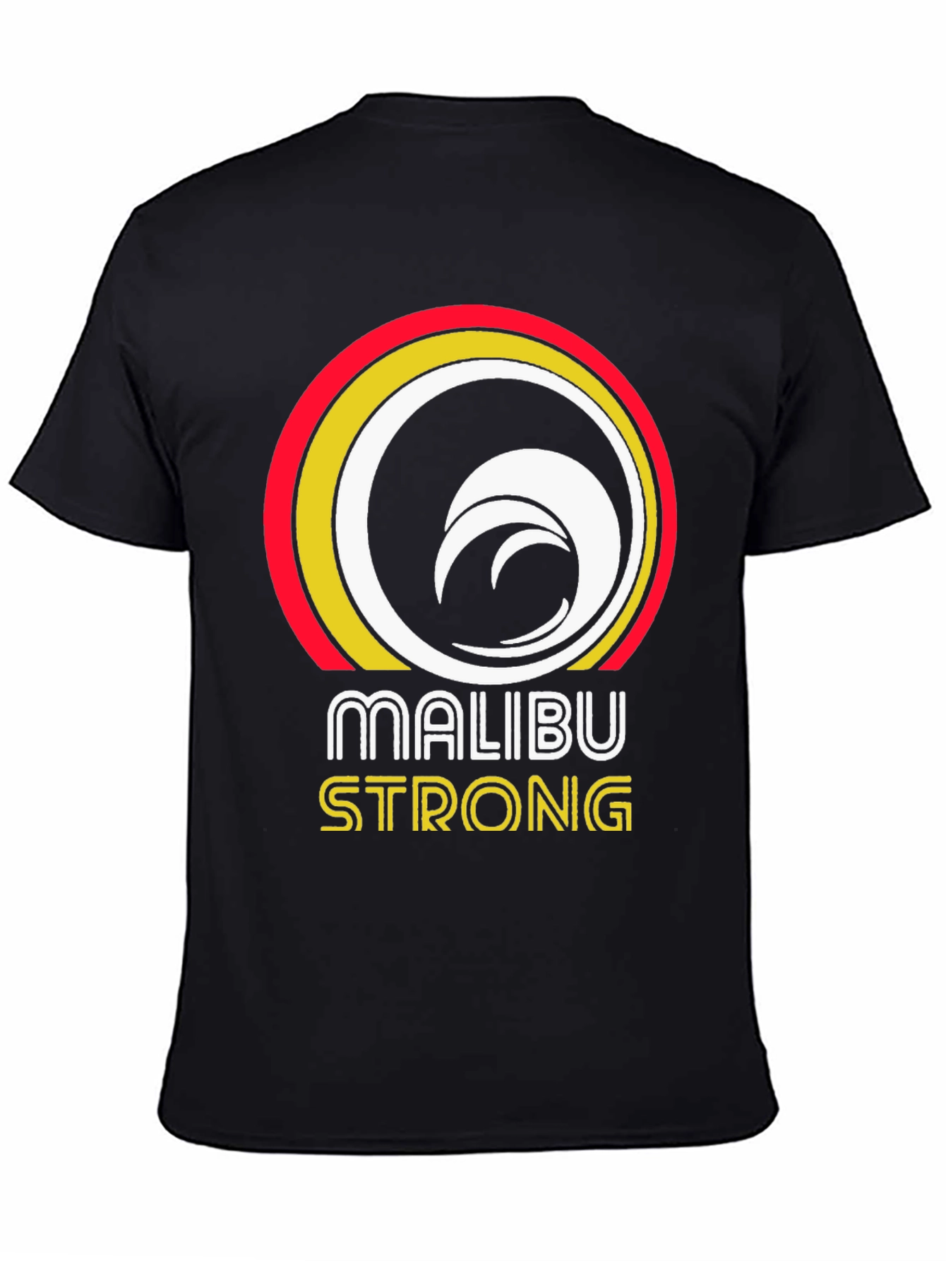 Camiseta Negra Malibu Strong con Diseño de Ola