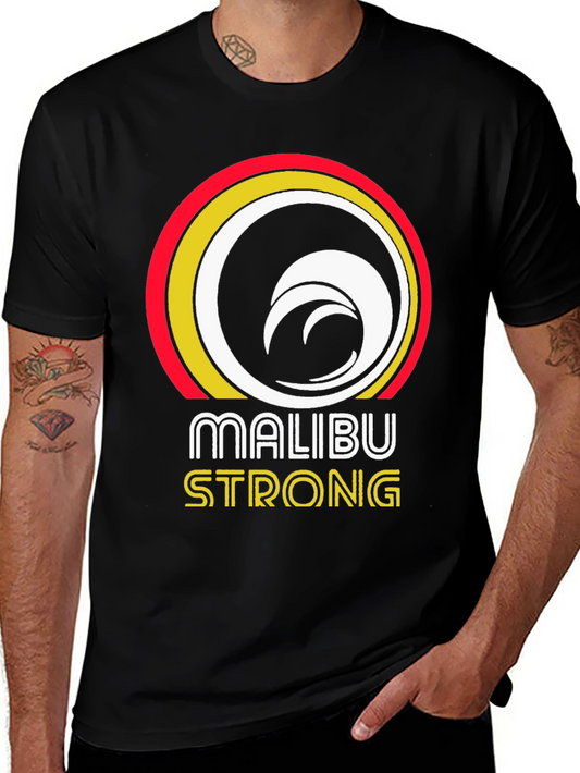 Camiseta Negra Malibu Strong con Diseño de Ola
