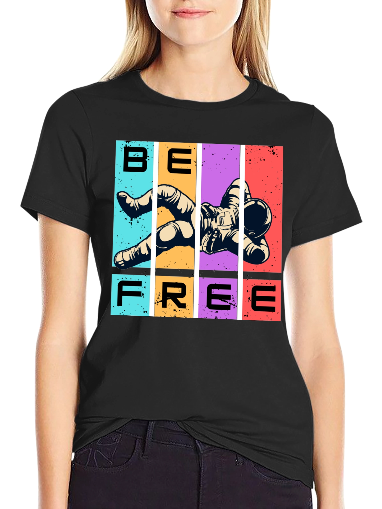 Camiseta Negra Sé Libre Astronauta Espacial