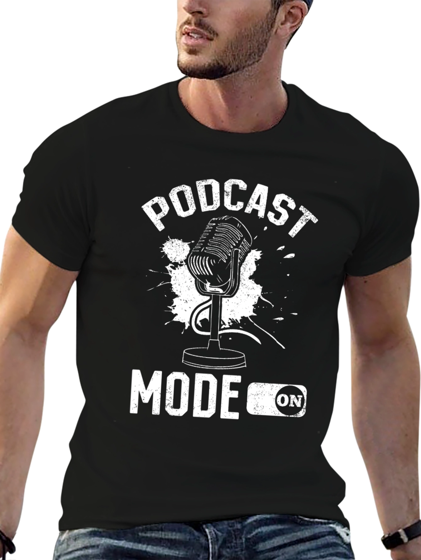 Camiseta Negra Podcast Mode ON para Aficionados