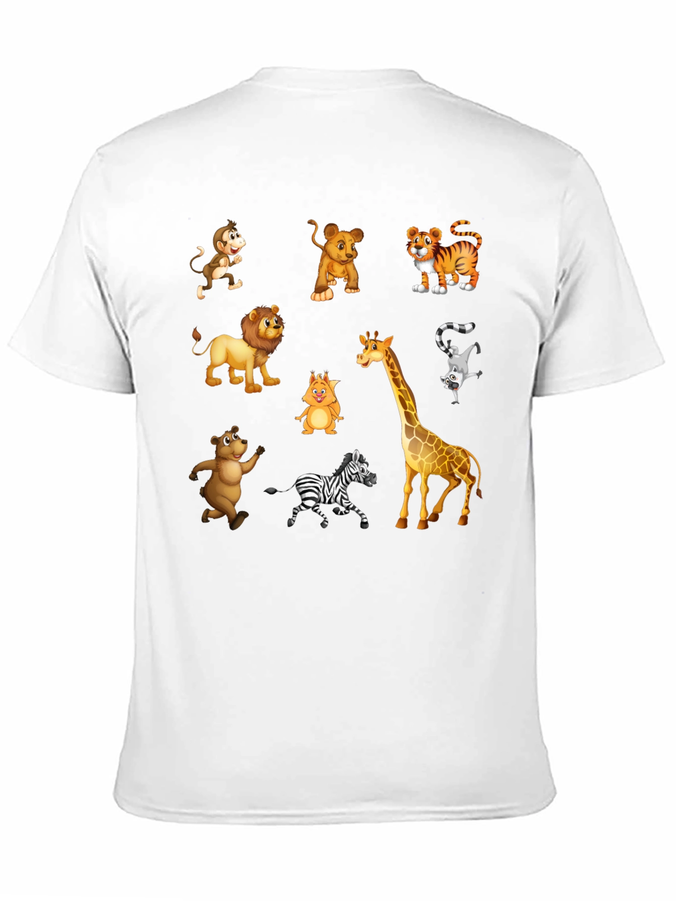 Camiseta Negra con Dibujos de Animales de la Selva
