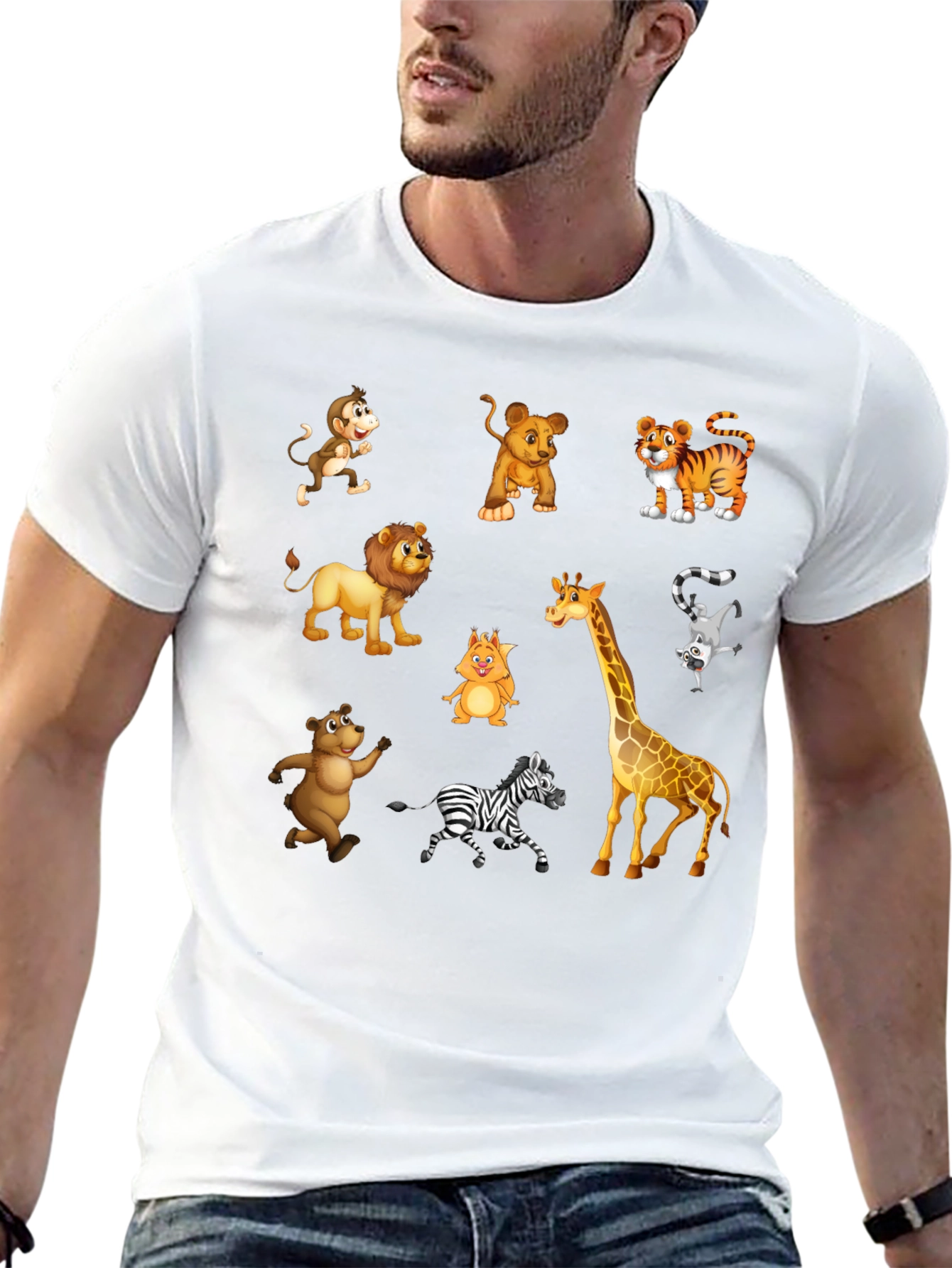 Camiseta Negra con Dibujos de Animales de la Selva